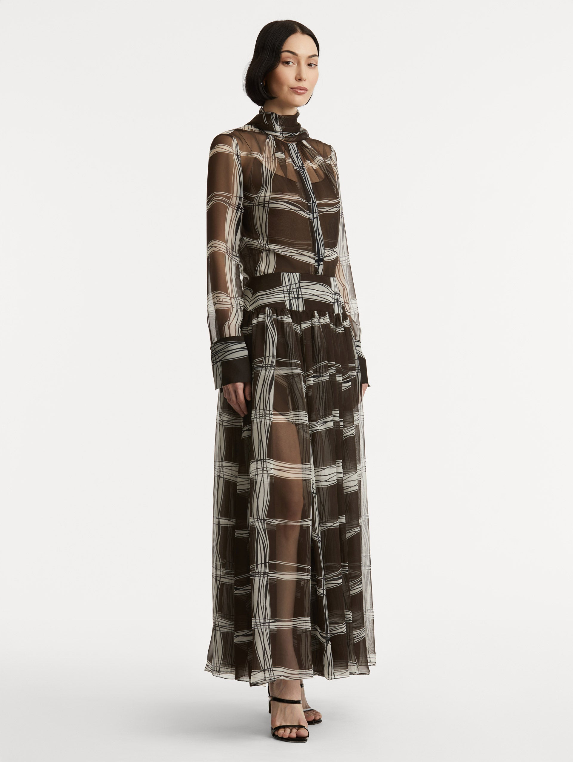 WAVY PLAID SILK CHIFFON DRESS - 4
