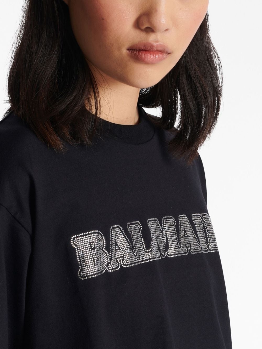 rhinestone-logo cropped cotton T-shirt - 7