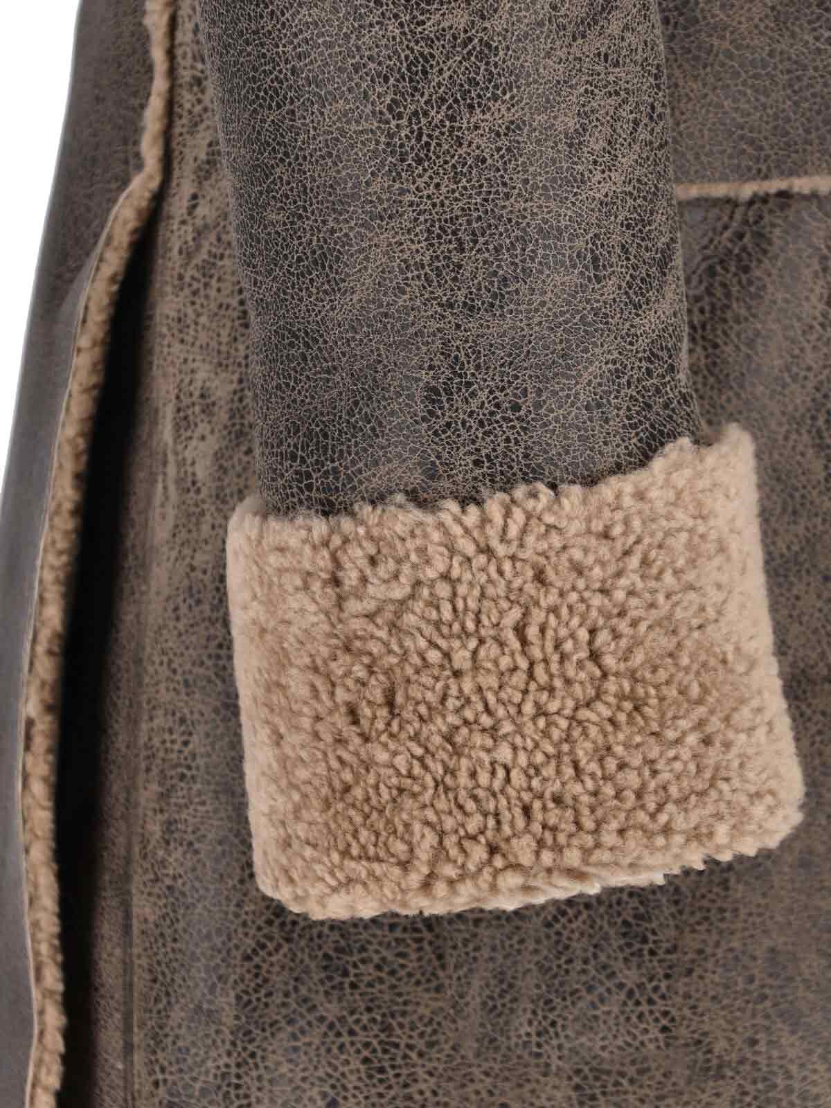 DOUBLE-BREASTED SHEARLING AND LAMB LEATHER COAT - 4
