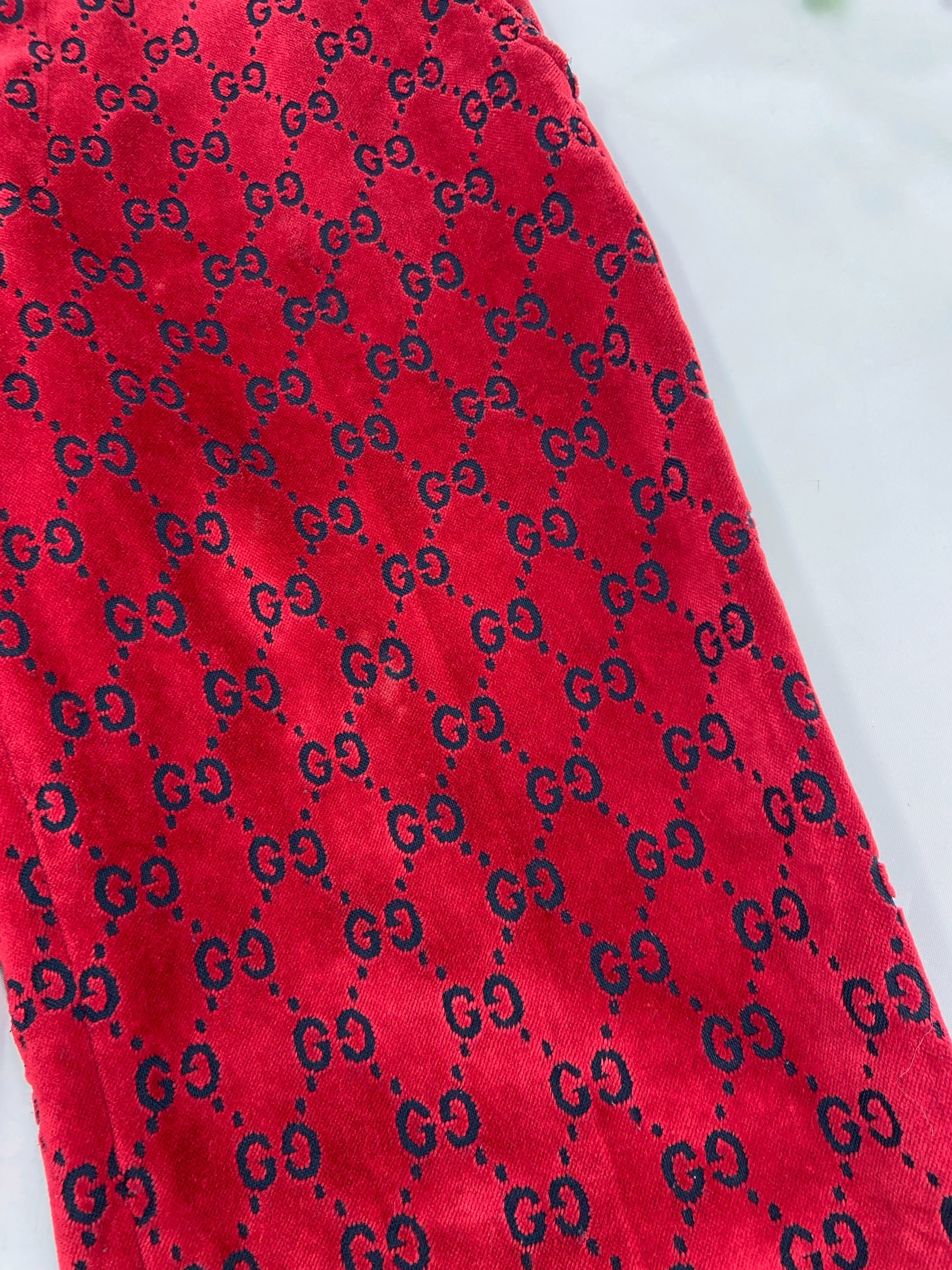 Gucci Fall 1997 Tom Ford Men’s Red Monogram Velvet Trousers Pants 48 - 16