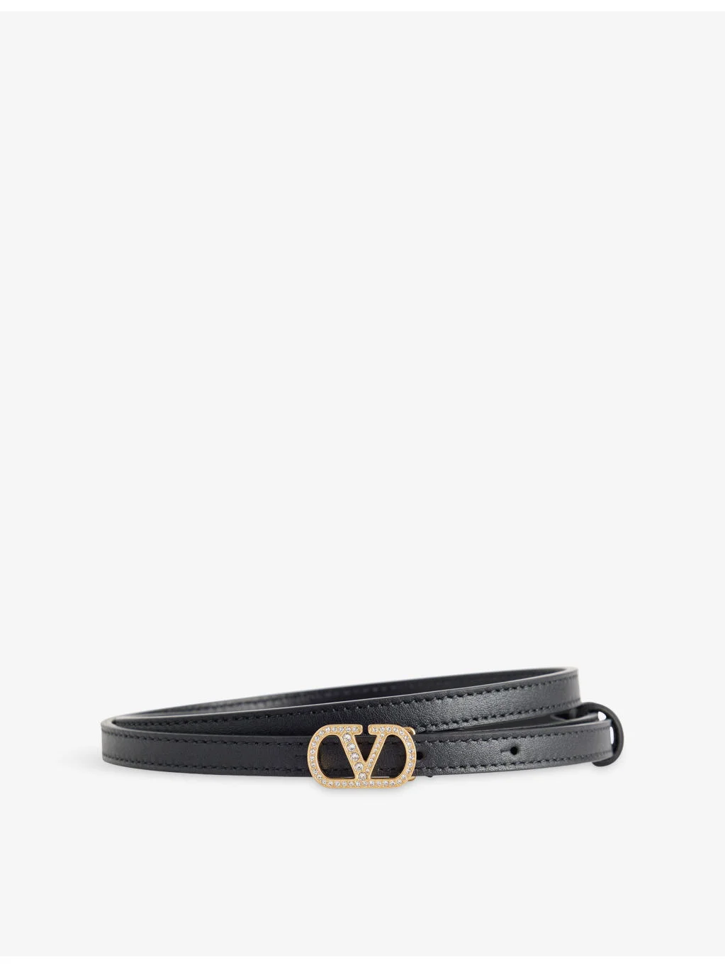 VLogo Rhinestone-Buckle Leather Belt - 1
