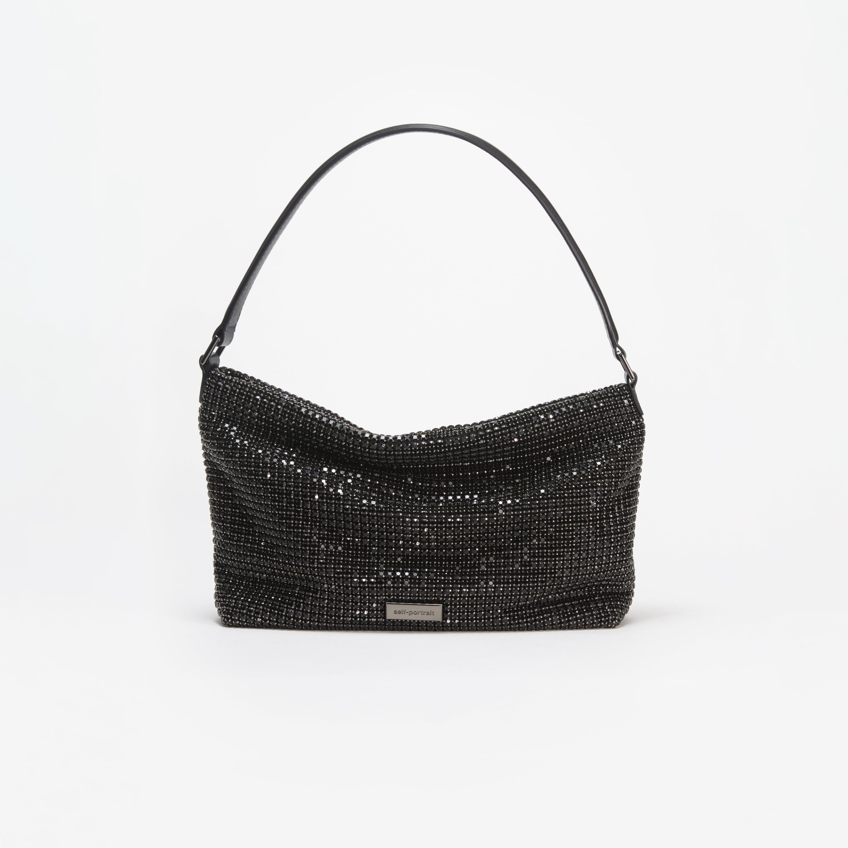 Black Diamante Medium Hobo Bag - 1