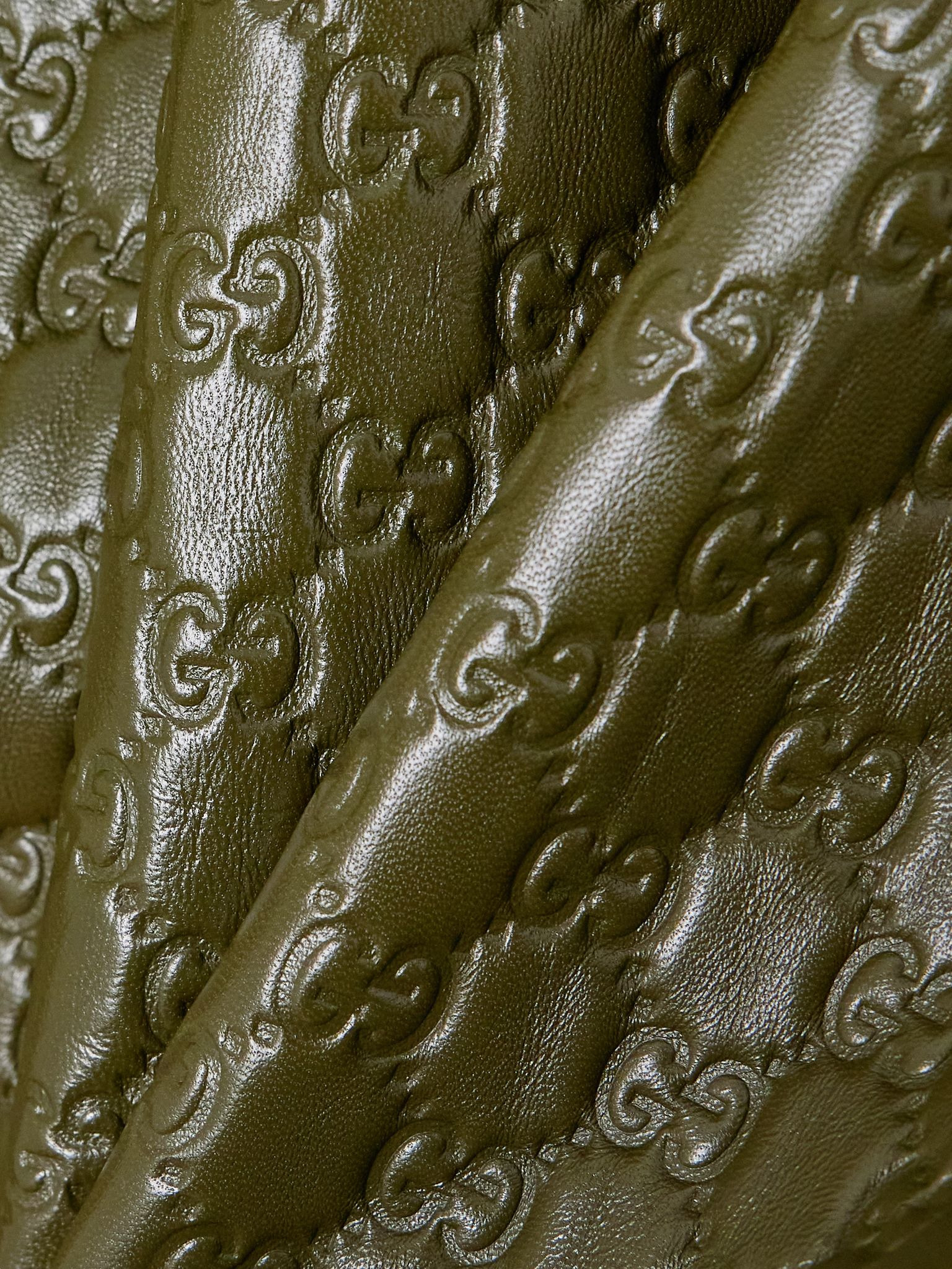 Embossed leather jacket Army green - 4