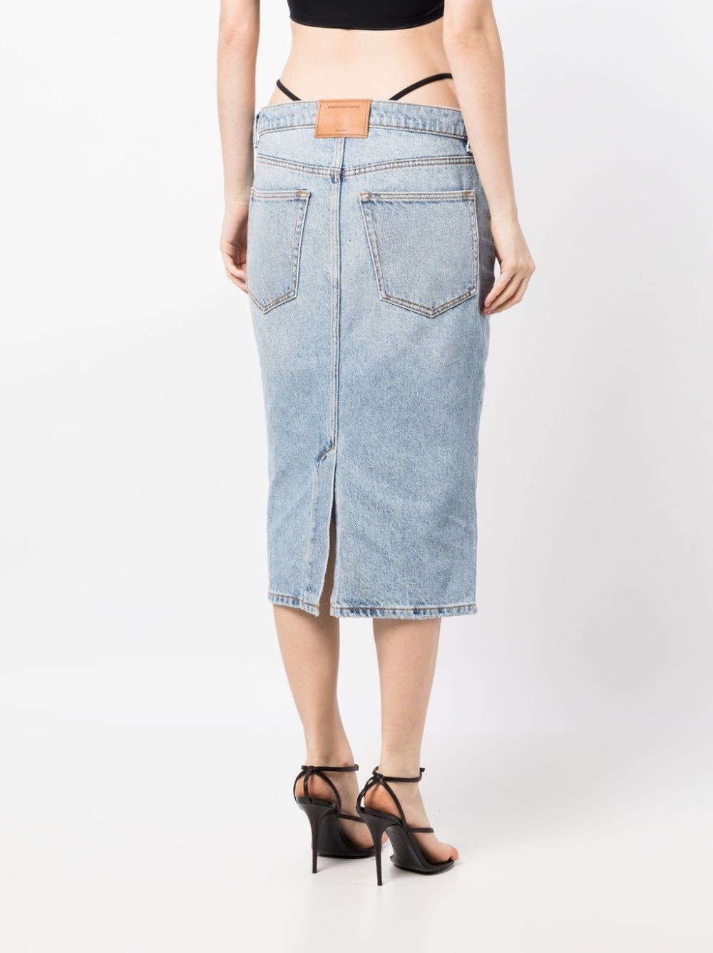 thong-straps denim skirt - 4