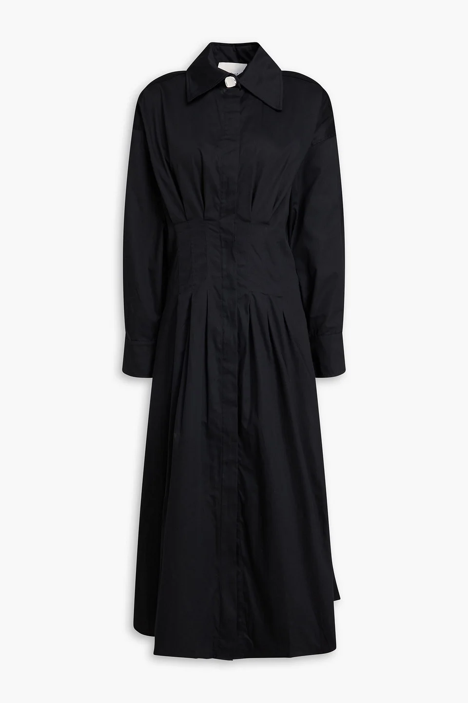 Pleated cotton-poplin midi shirt dress - 1
