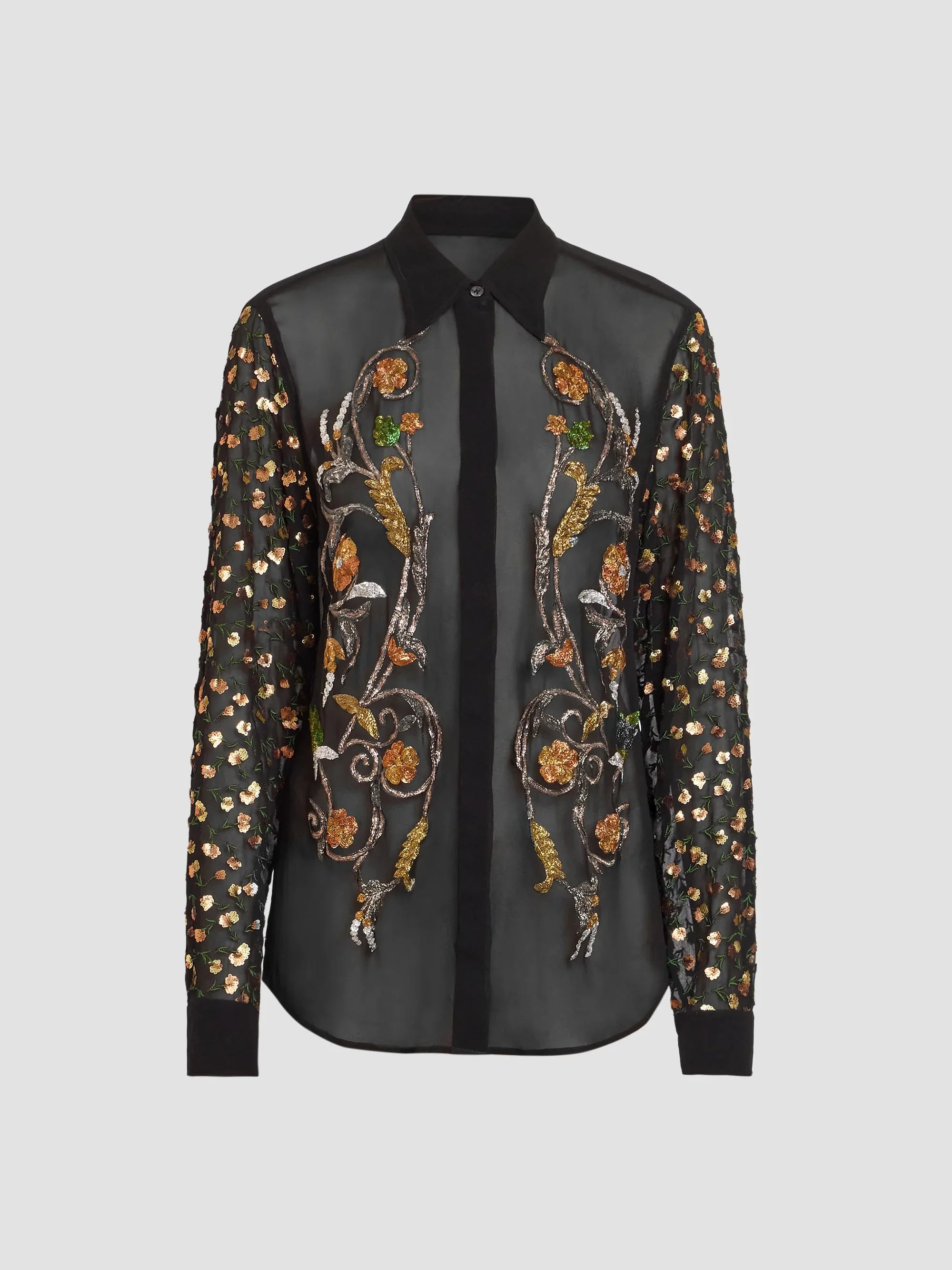 Women's Chowy Floral Embellished Sheer Shirt - Black - 1