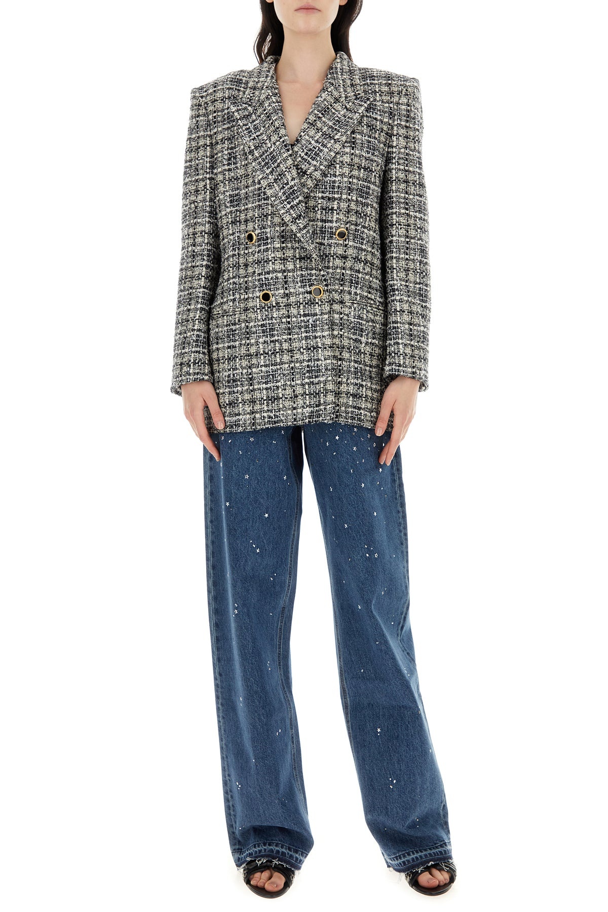 Embroidered tweed oversize blazer - 6