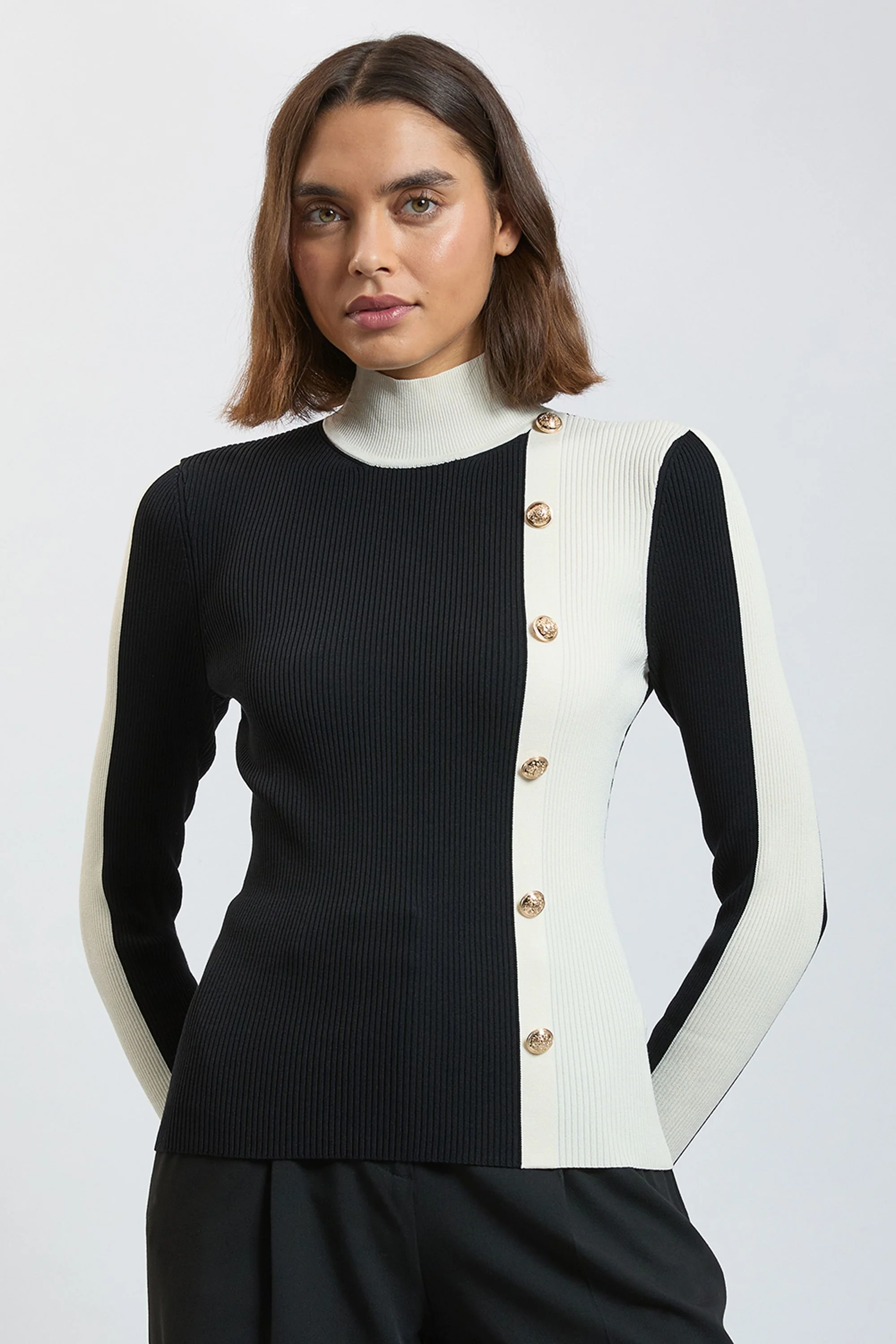 Knit Rib With Contrast Detail Top - 1