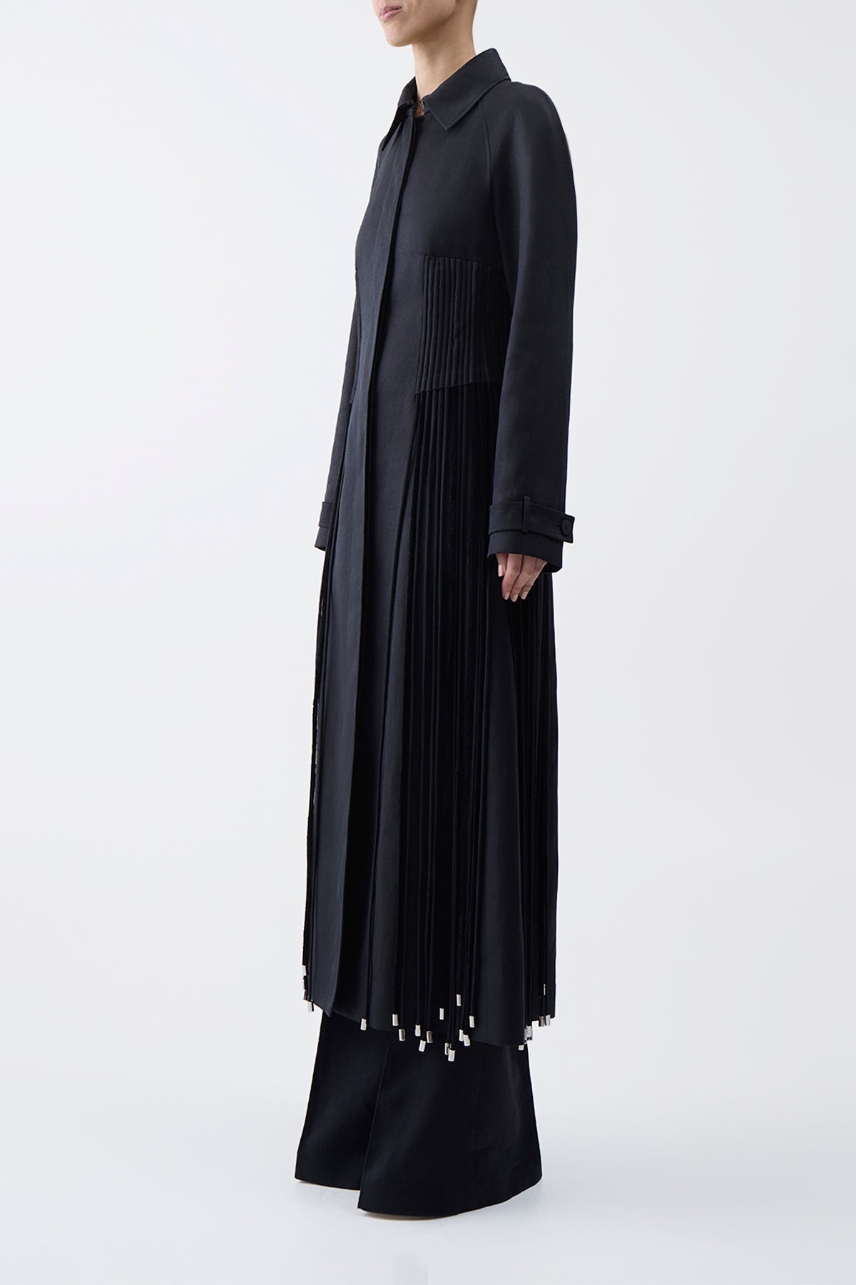 Torres Fringe Coat in Black Textured Linen - 3