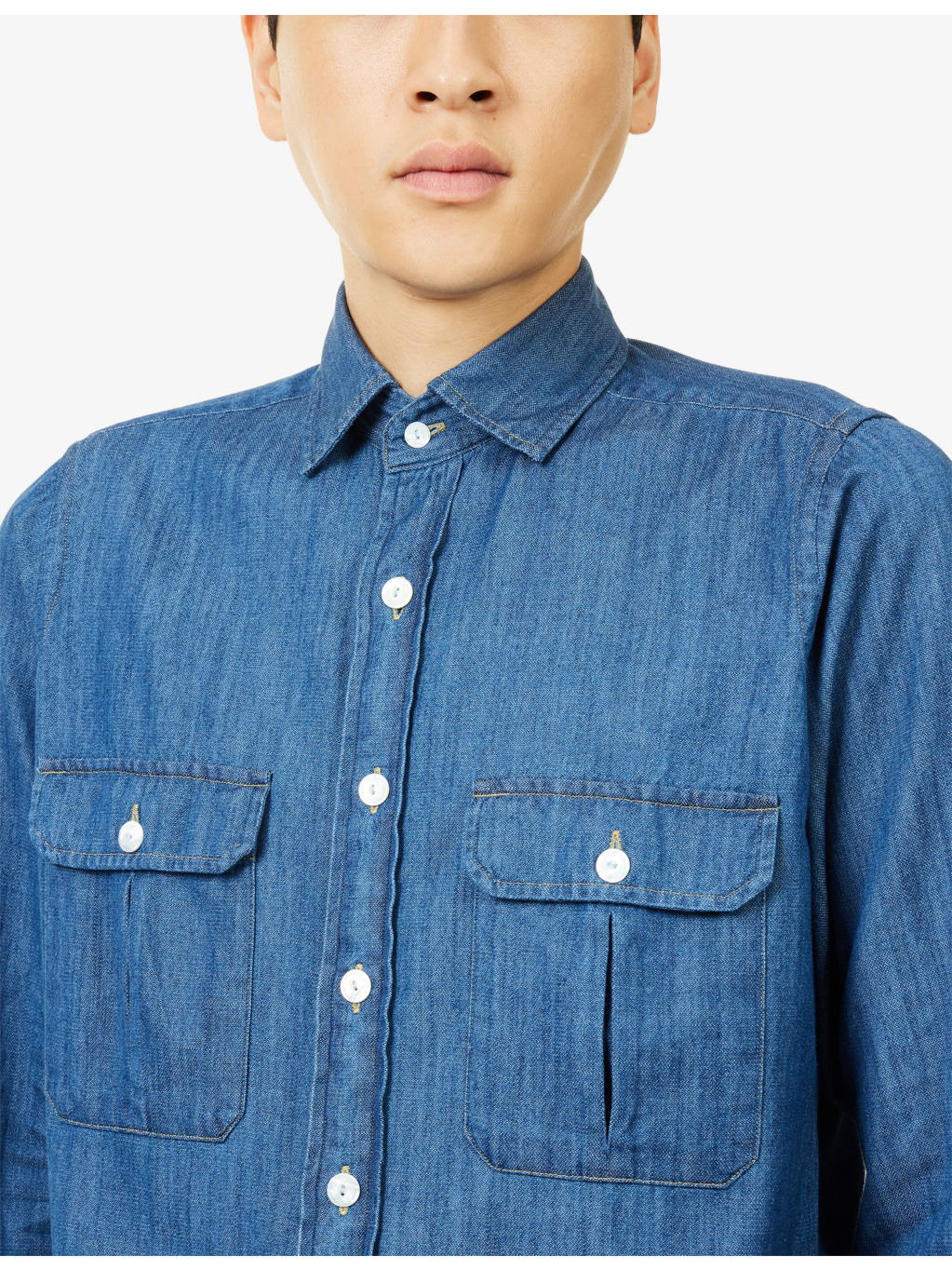 Double-Pocket Denim Work Shirt - 5