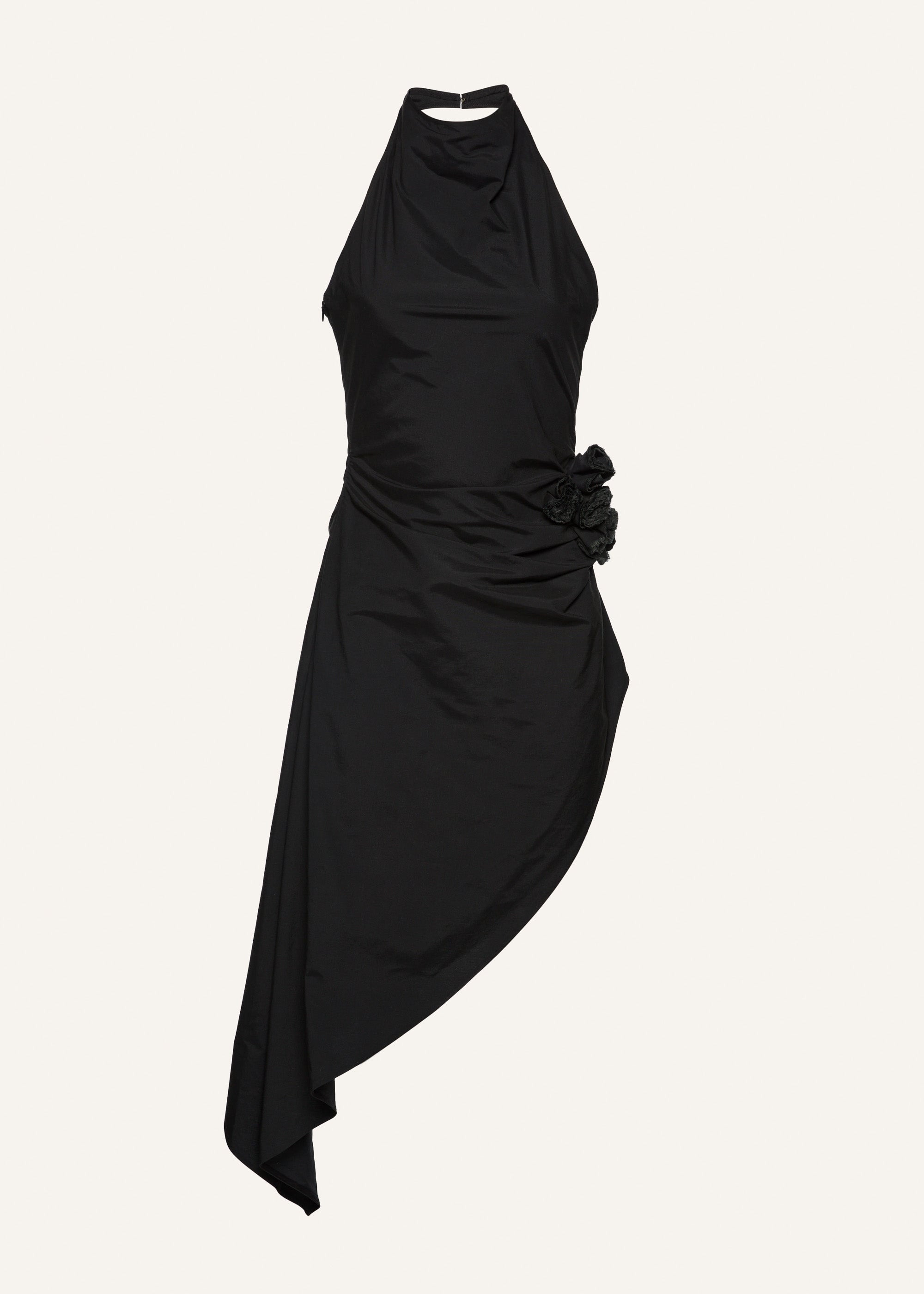 High neck asymmetrical midi dress in black - 1