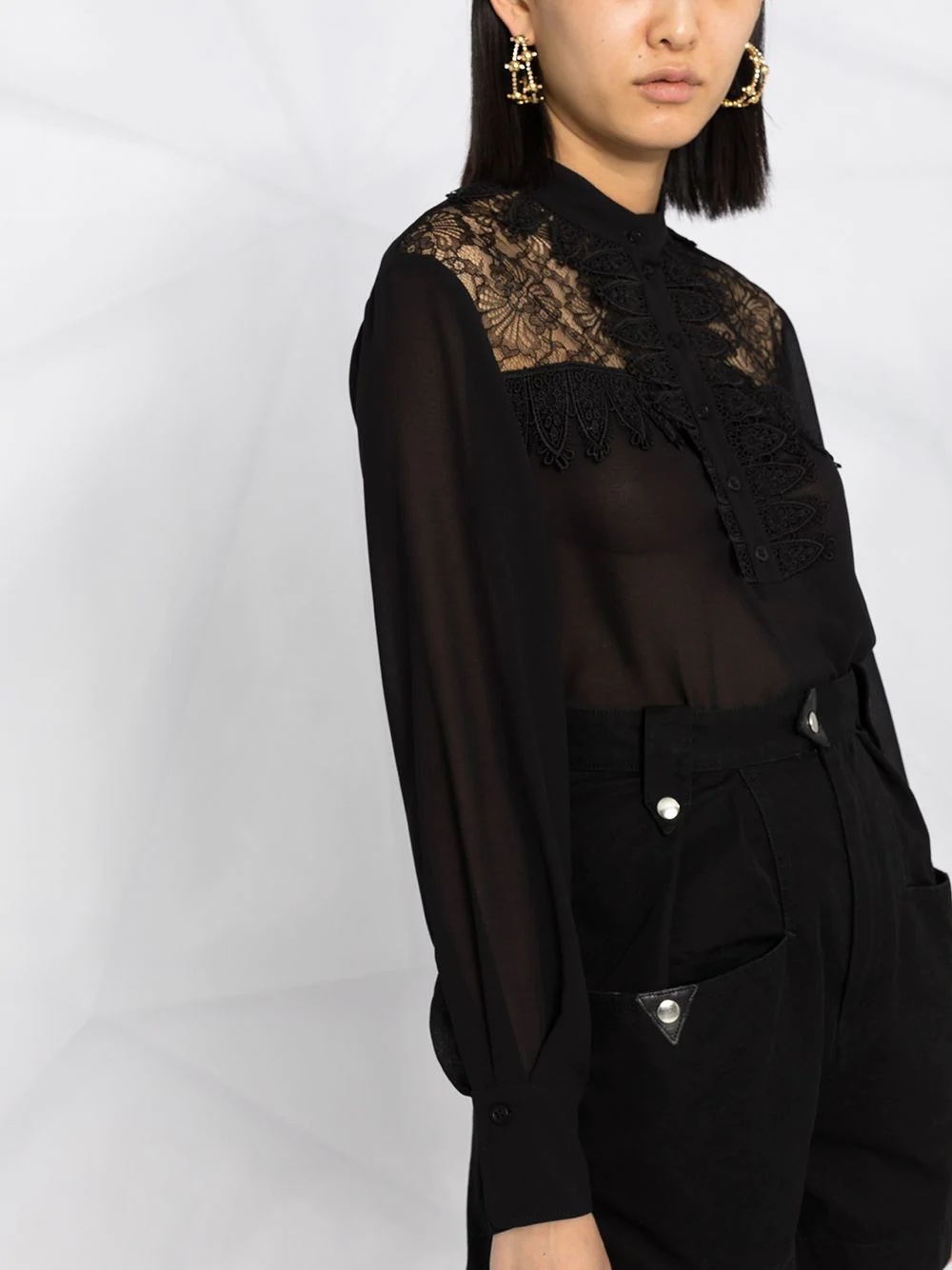 raschel lace-yoke blouse - 5