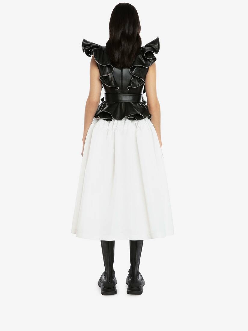 Drawstrings Gathered  Midi Skirt in White - 4