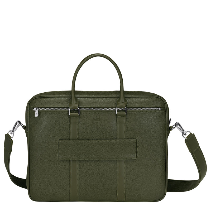 Le Foulonné S Briefcase Khaki - Leather 4