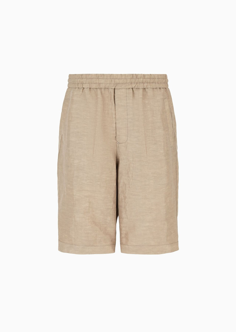 Viscose and linen canvas Bermuda shorts - 1