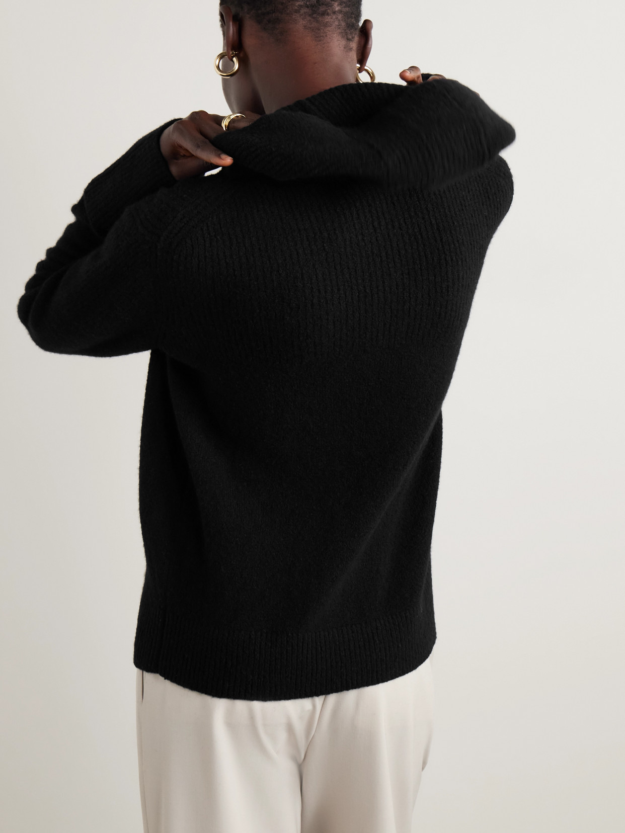 Greta Ribbed Cashmere Hoodie - 3