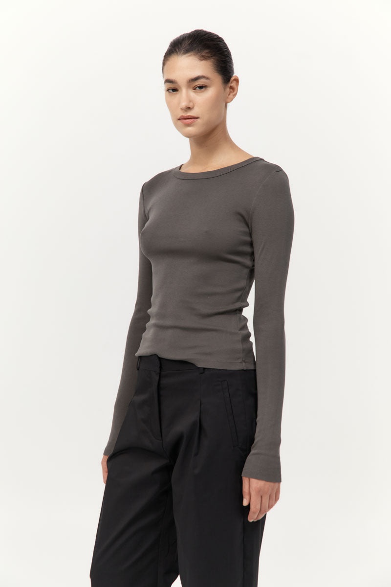 Organic Cotton Long Sleeve Top - Khaki - 4