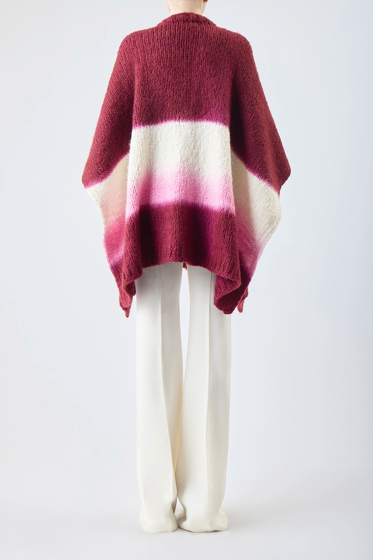 Lyla Poncho Dip Dye in Bordeaux Multi Welfat Cashmere - 4