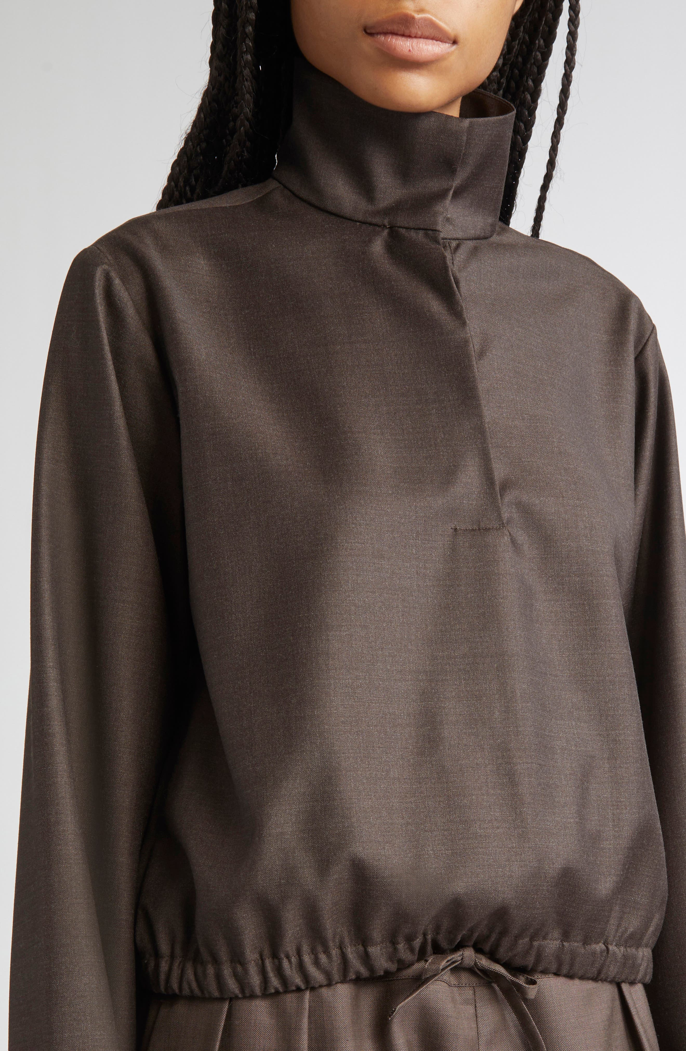 LOULOU DE SAISON Zyla Stand Collar Wool Top in Grizzly at Nordstrom - 5