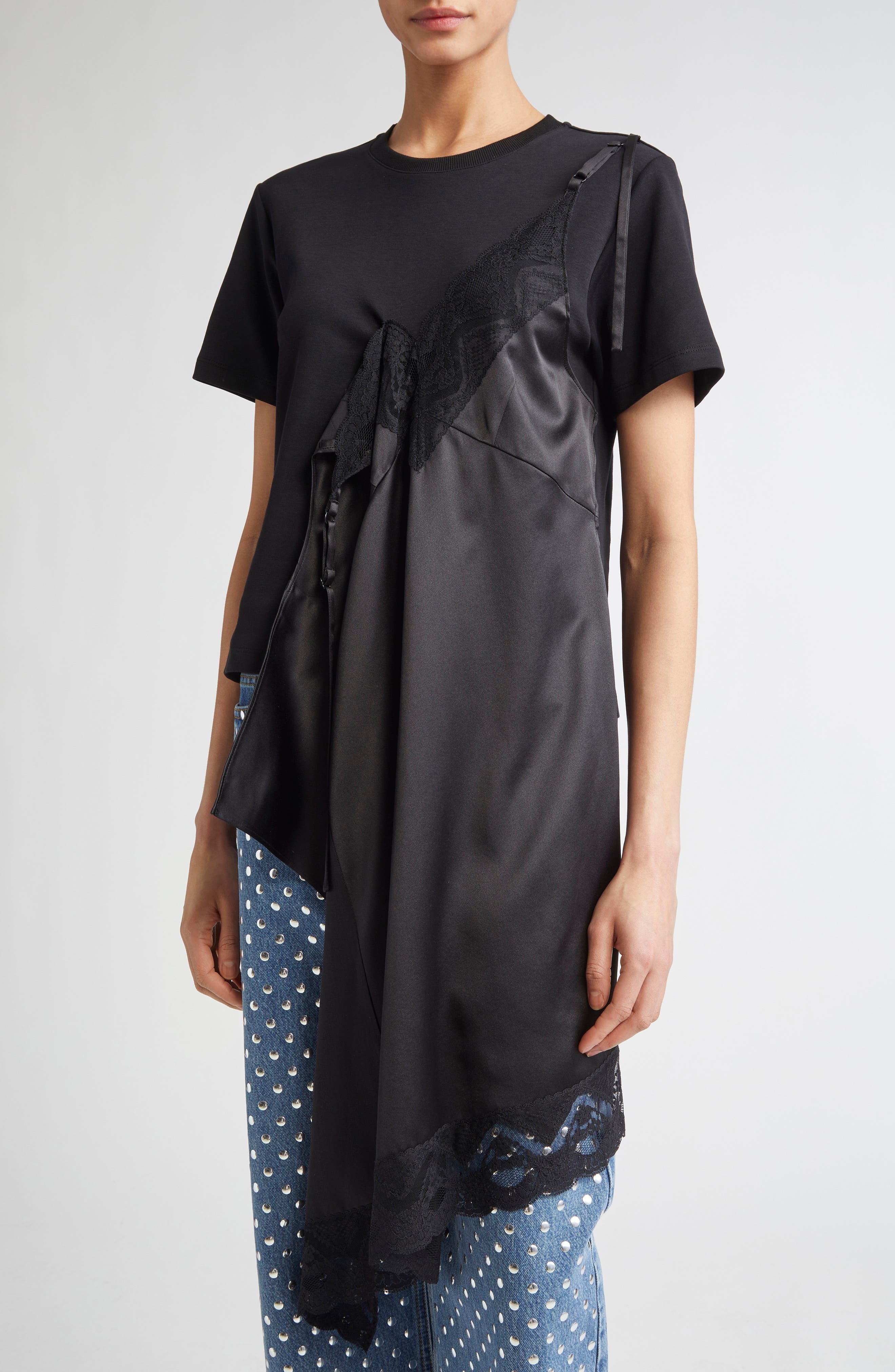 MONSE Deconstructed Lingerie T-Shirt in Black at Nordstrom - 5