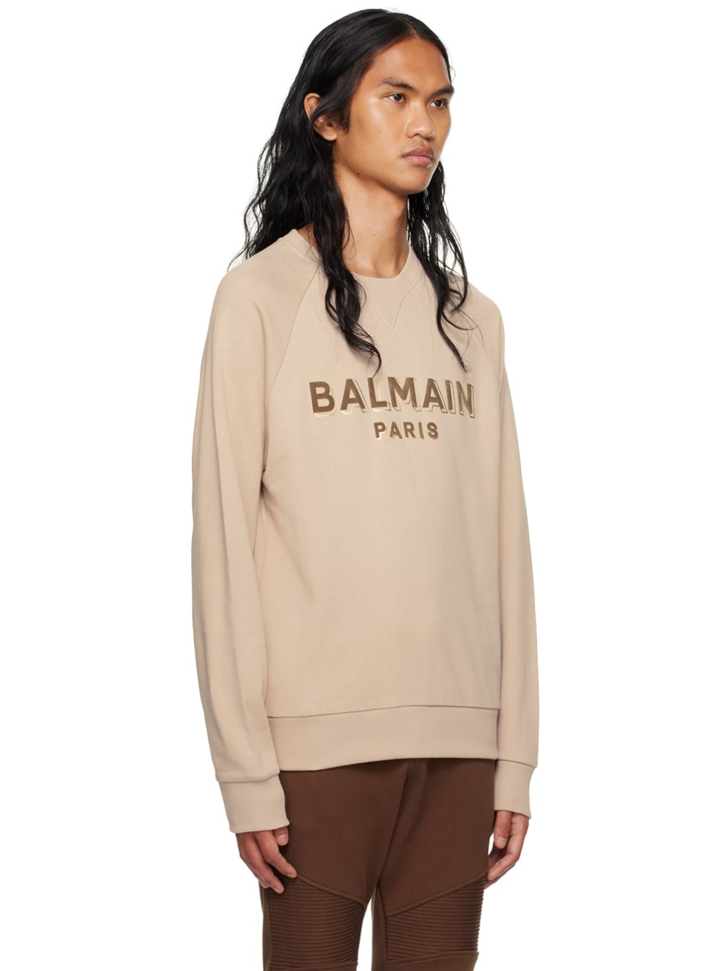 Beige Flocked Sweatshirt - 2