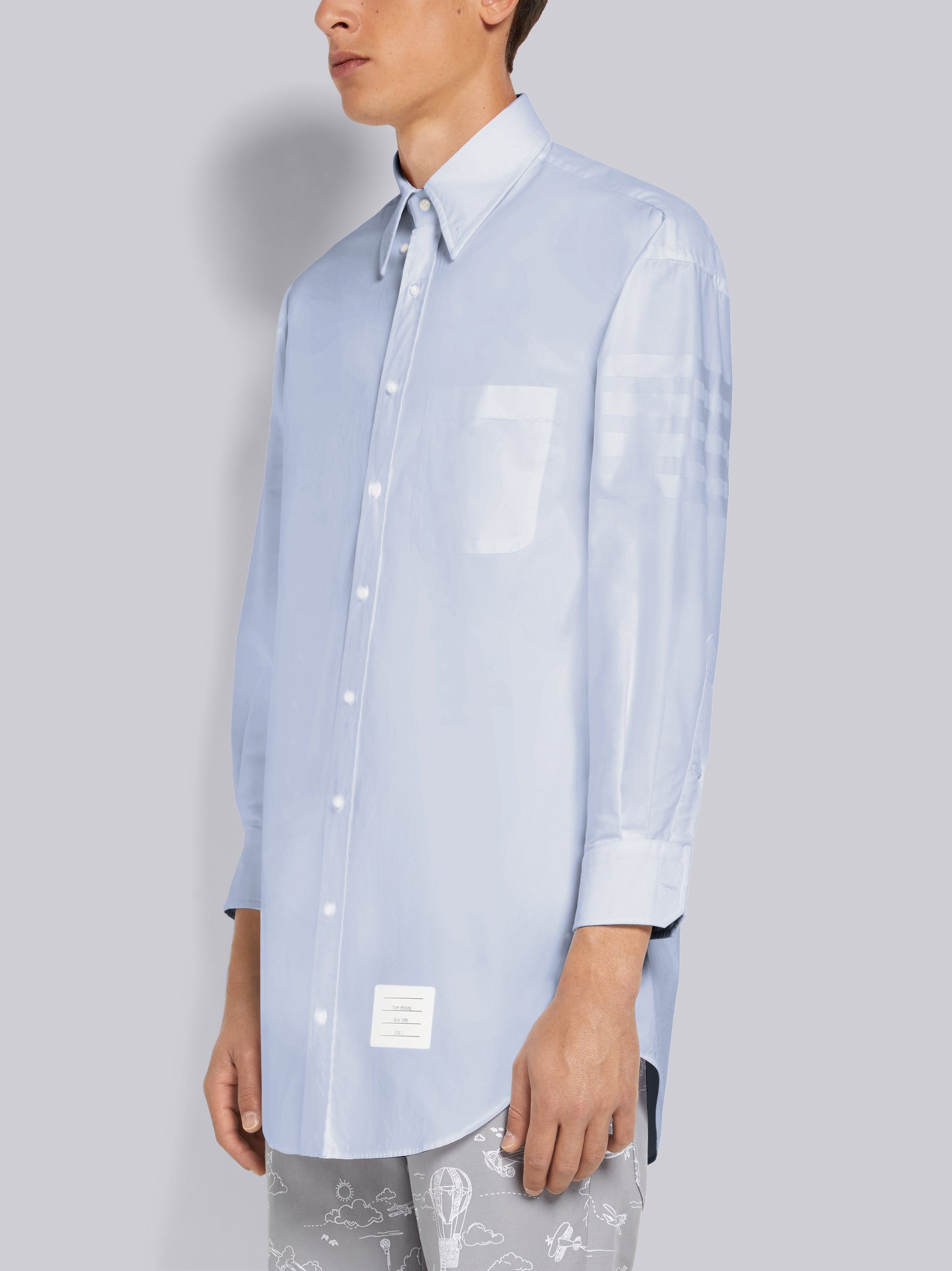 Light Blue Oxford Satin Weave 4-Bar Oversized Shirt - 2