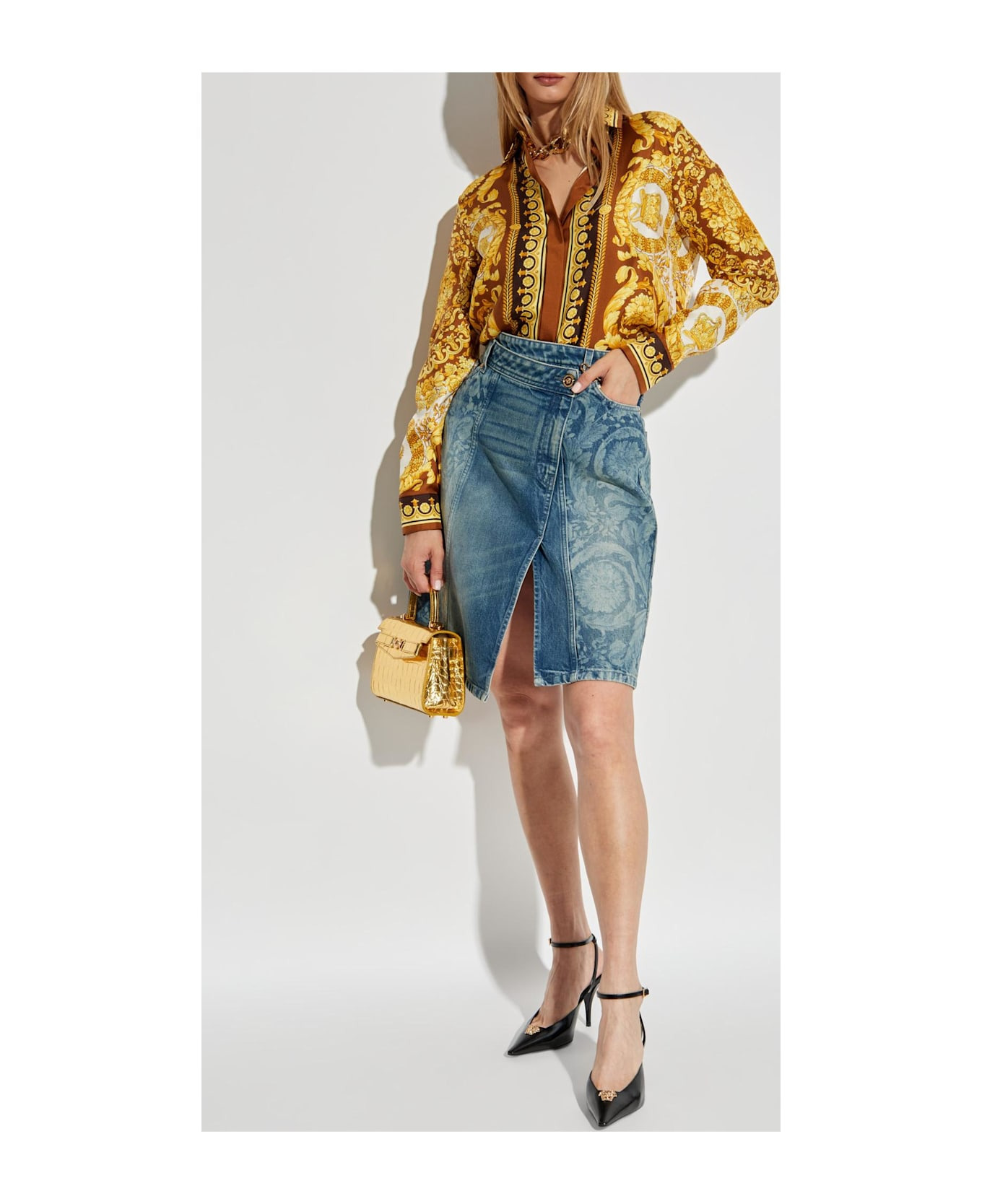 Versace Denim Skirt With Front Slit - 2