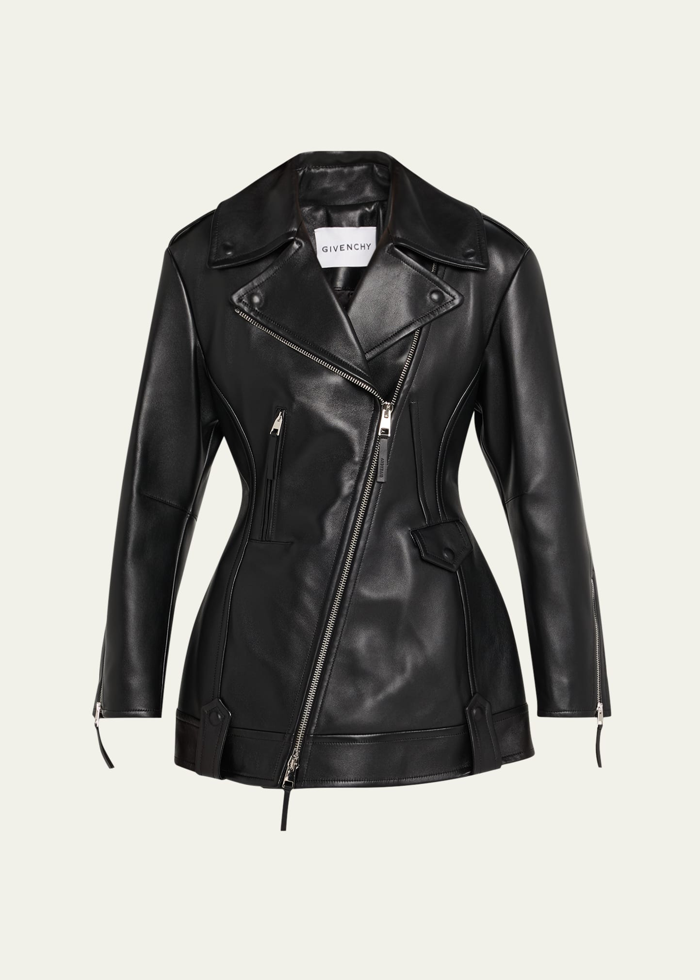 Leather Cocoon Waisted Biker Jacket - 1