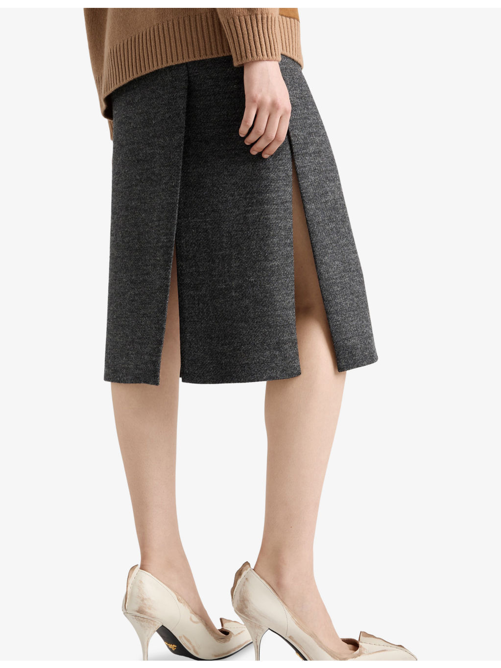 Rush Stitch Virgin-Wool Knee-Length Skirt - 4