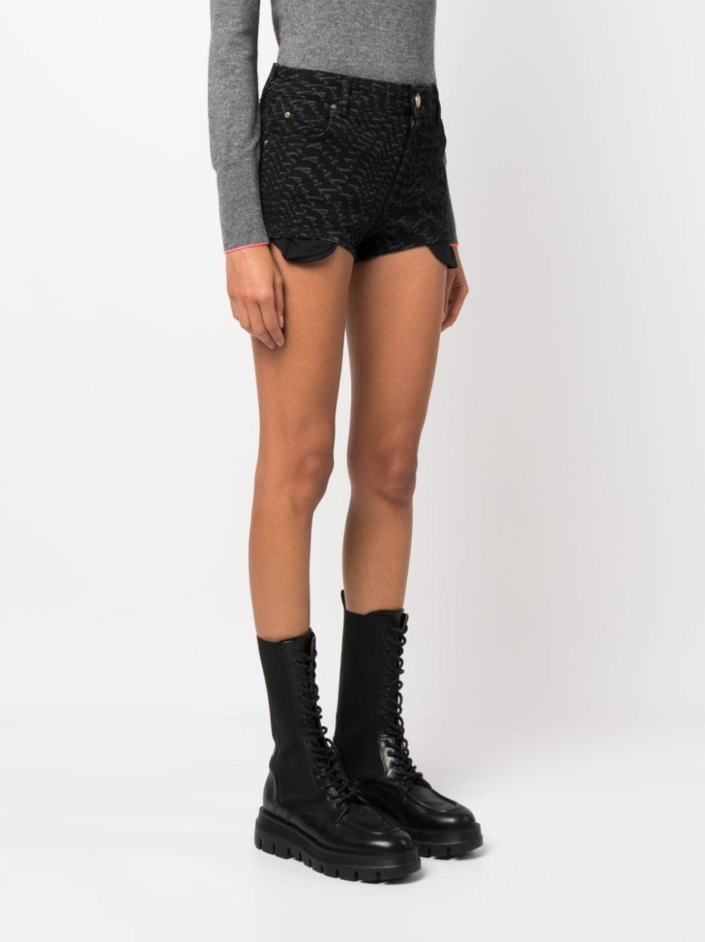 logo-print denim shorts - 3