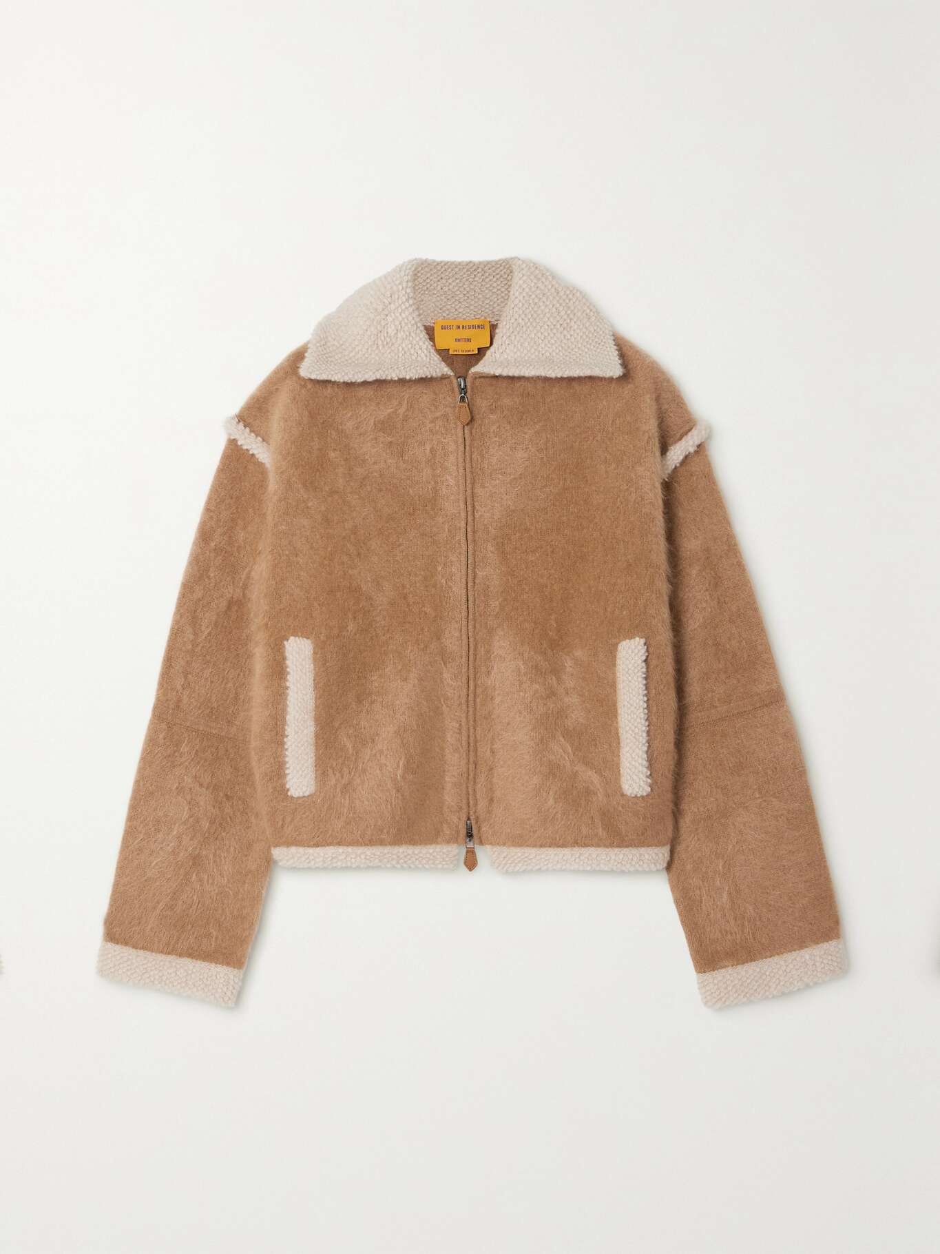Grizzly bouclé-trimmed cashmere jacket Tan - 1