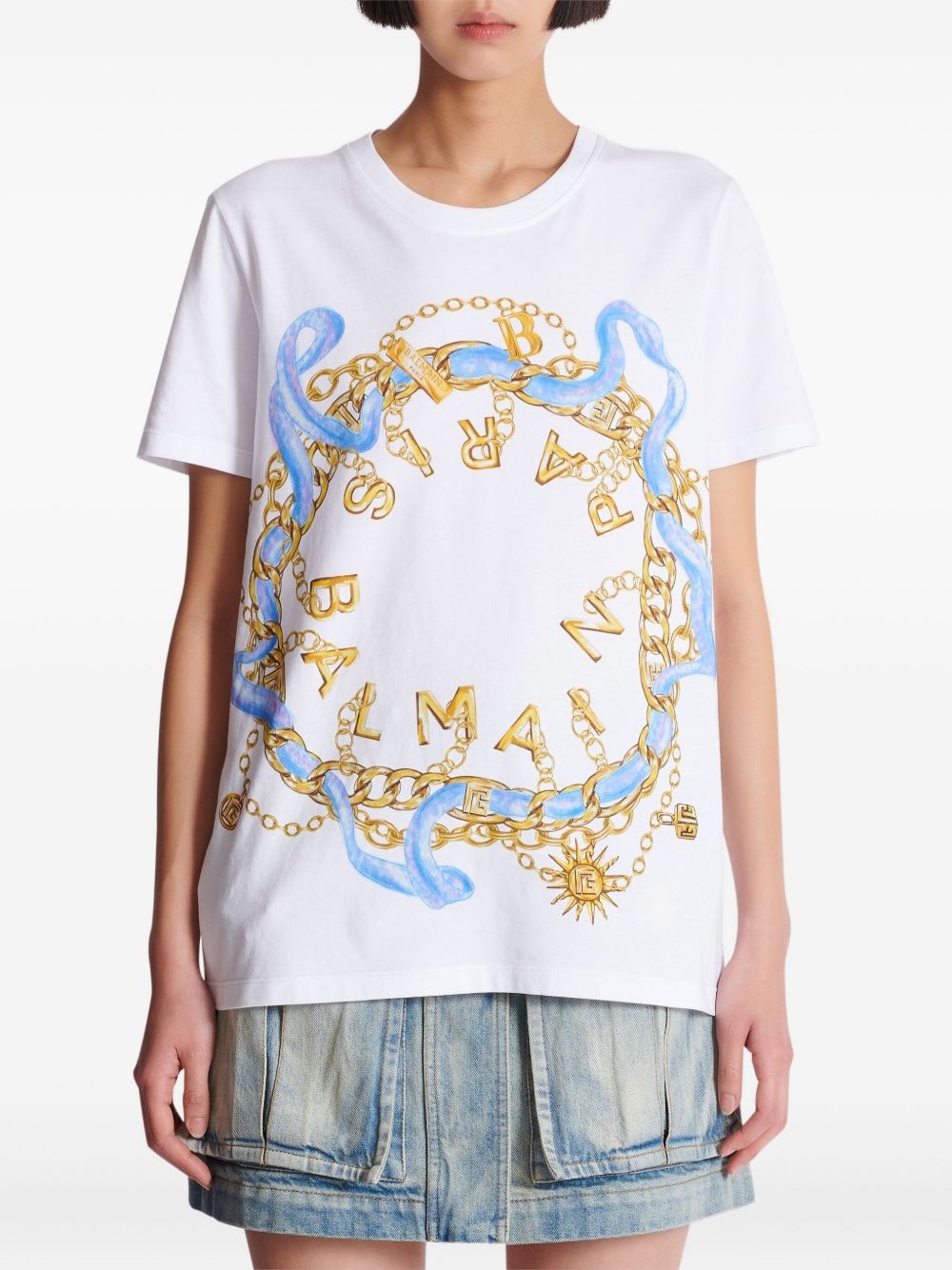 chain-print cotton T-shirt - 5