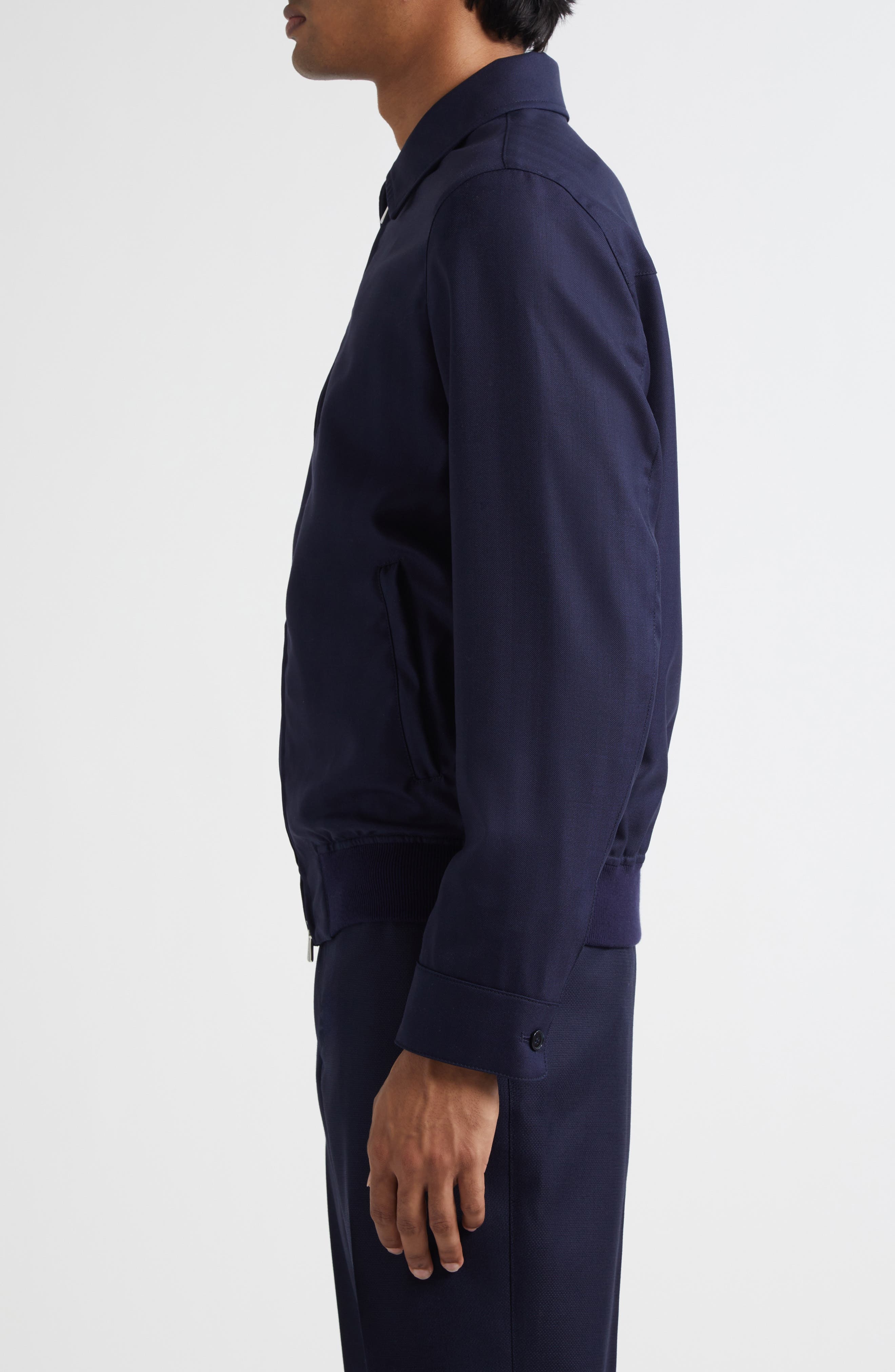 Thom Sweeney Spread Collar Wool Twill Bomber Jacket in Navy at Nordstrom - 4