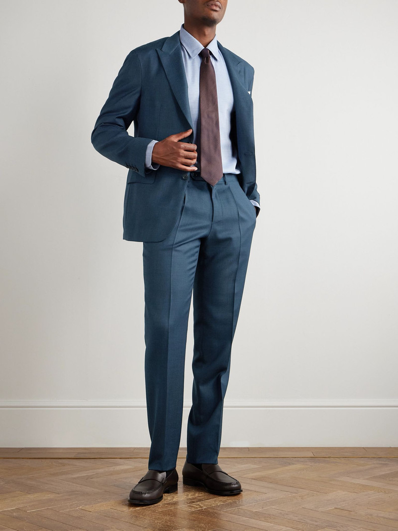 Canali Tapered Pleated Checked Wool Suit Trousers Blue outlook