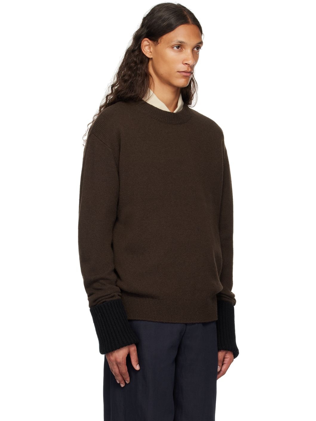 Brown Rolled Cuff Sweater - 2