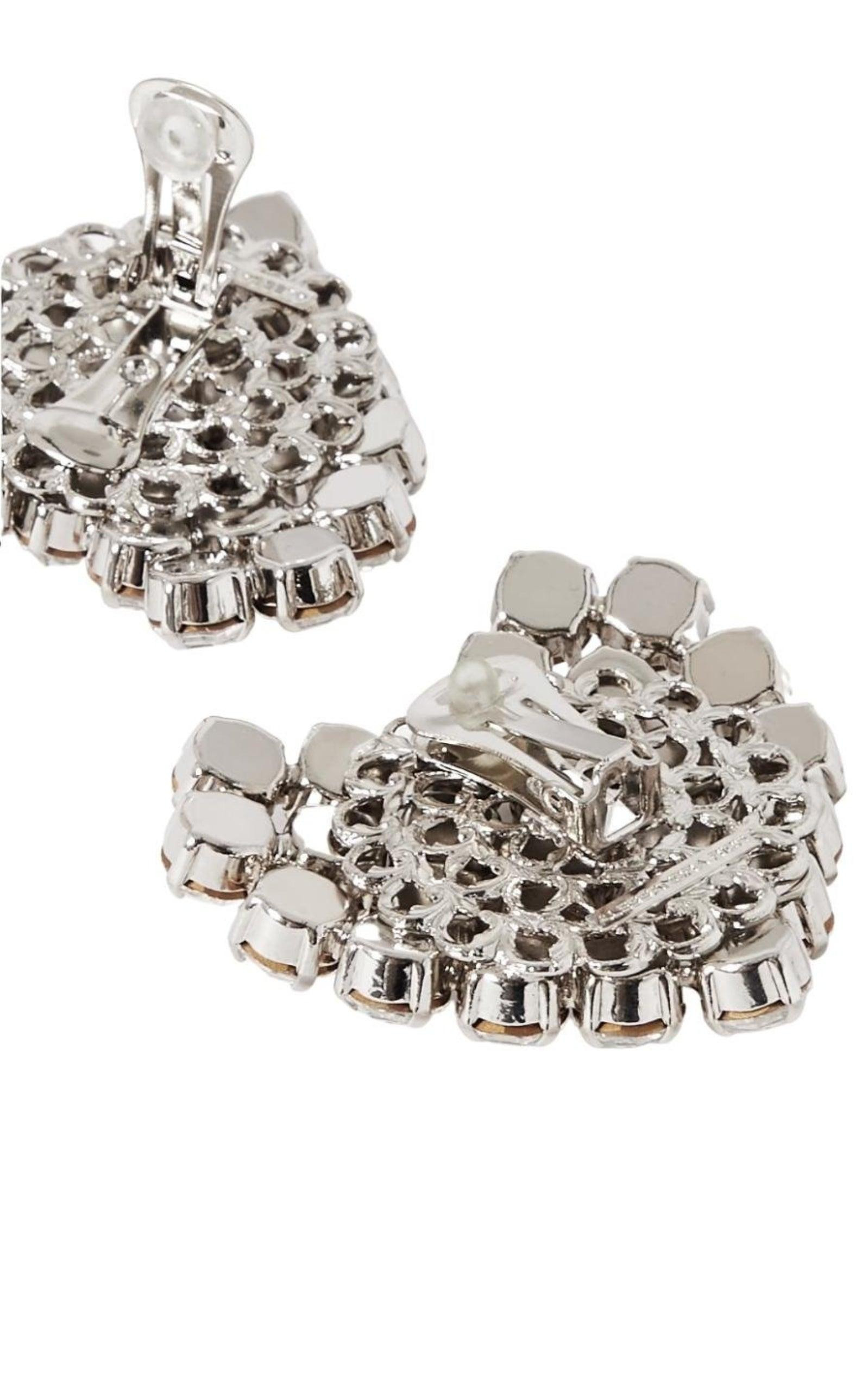 Silvertone Crystal Heart Stud Clip-On Earrings - 5