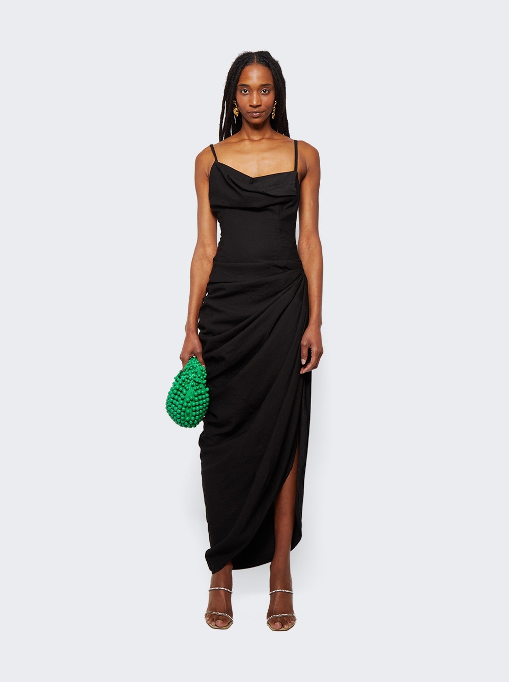 La Robe Saudade Long Asymmetric Draped Dress Black - 2