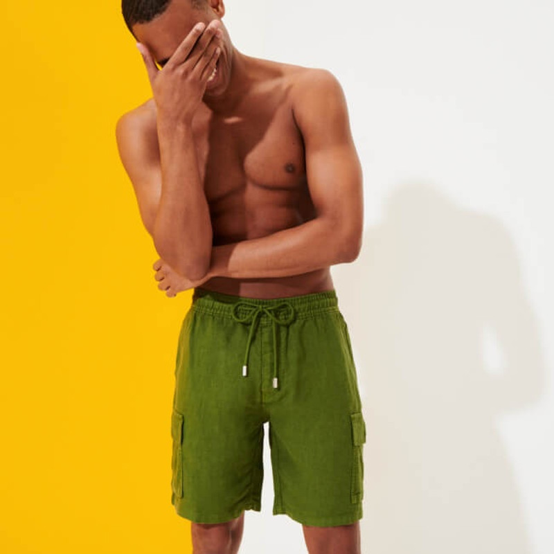 Men Linen Bermuda Shorts cargo pockets 8