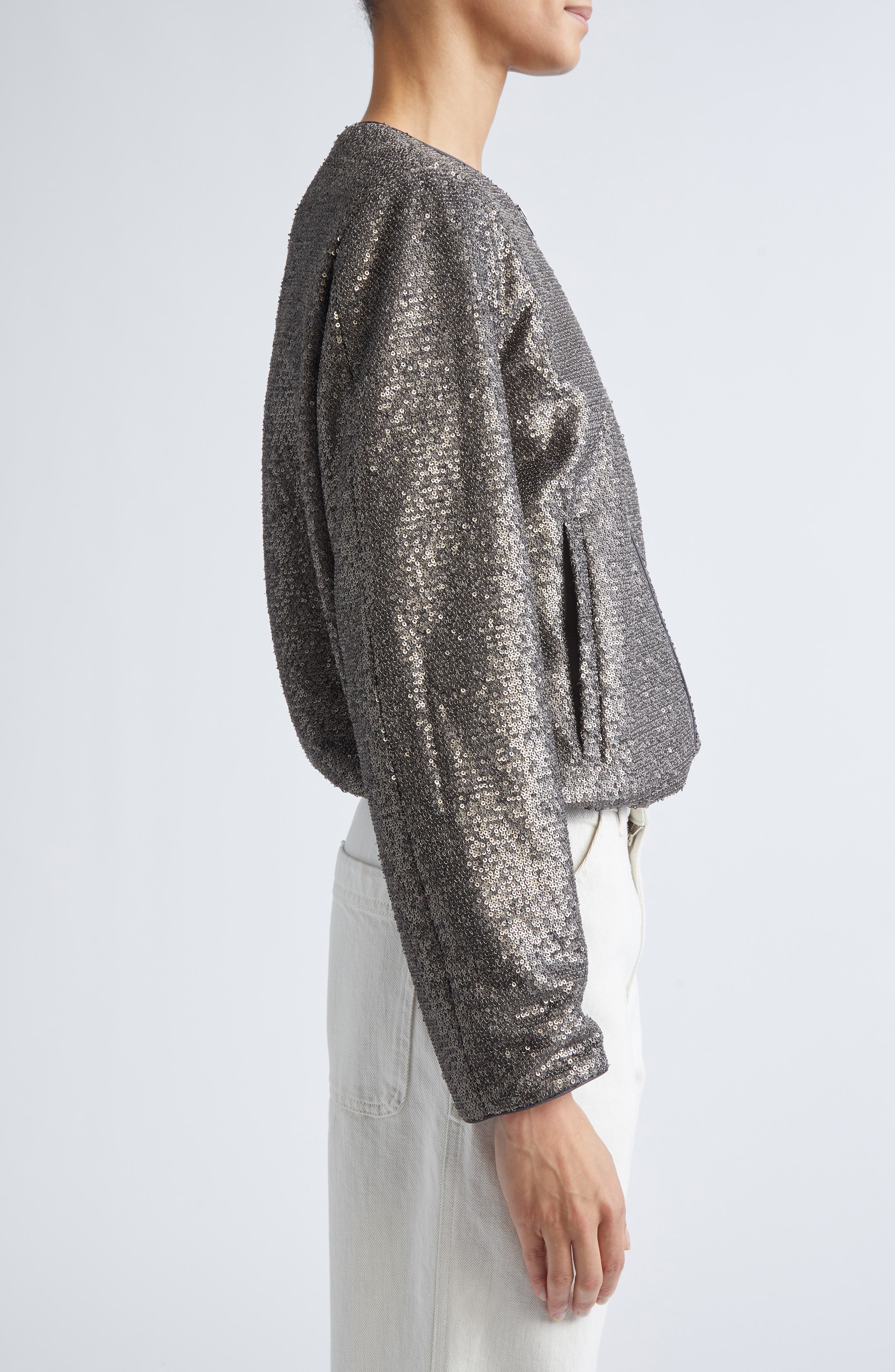 Herno Resort Sequin Bomber Jacket in Ferro at Nordstrom - 3