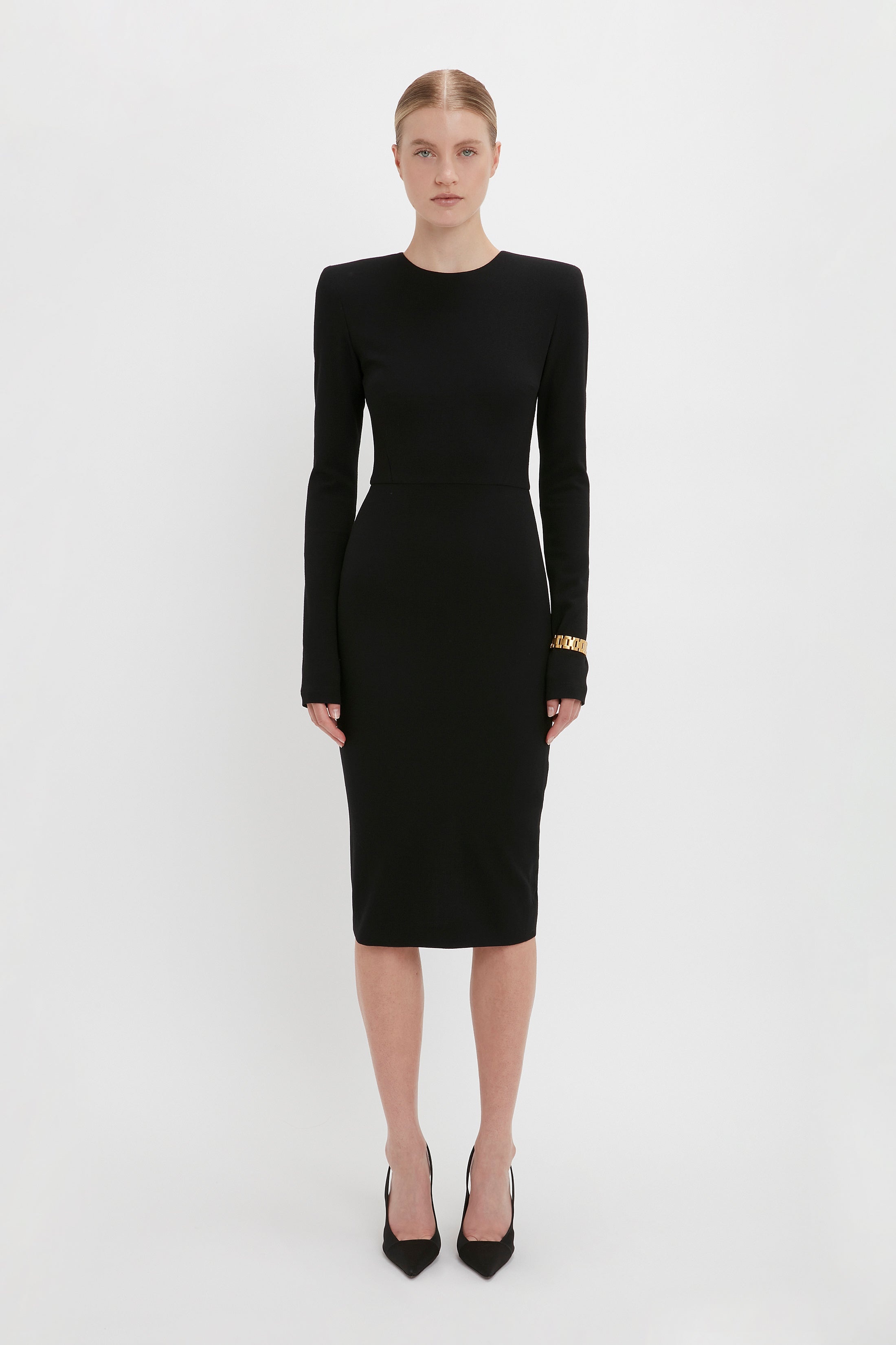 Long Sleeve T-Shirt Fitted Dress In Black - 2