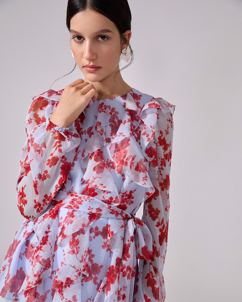 CAROLINA HERRERA Chiffon Floral-Print Top With Sash outlook