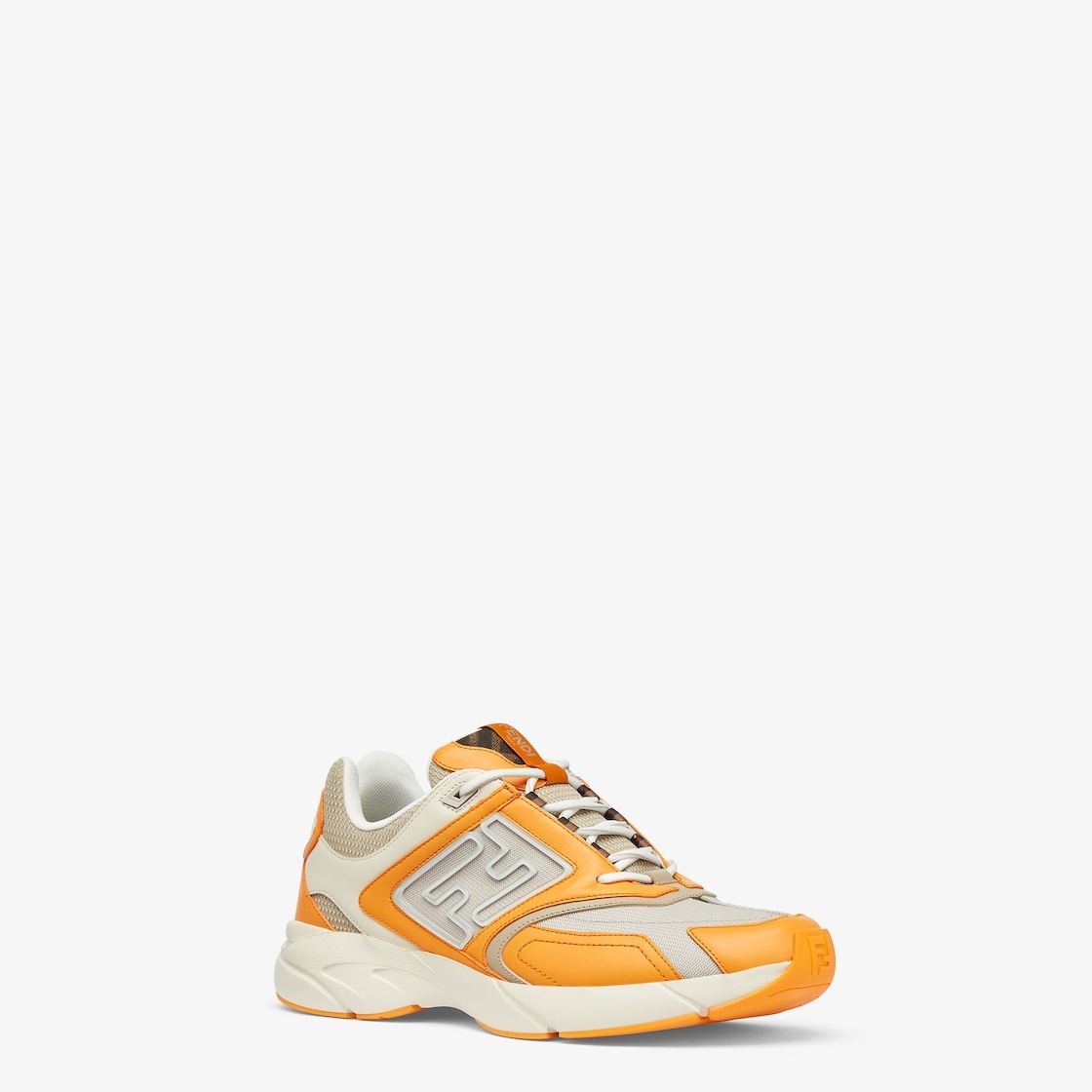 Fendi Faster sneakers made of orange nubuck leather with beige tech fabric details and 3D rubber FF  - 2