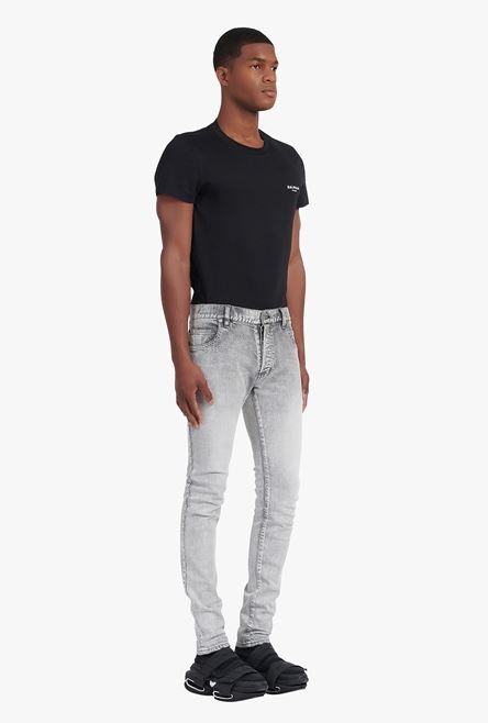 Slim cut faded light gray cotton jeans with embossed Balmain logo - 6