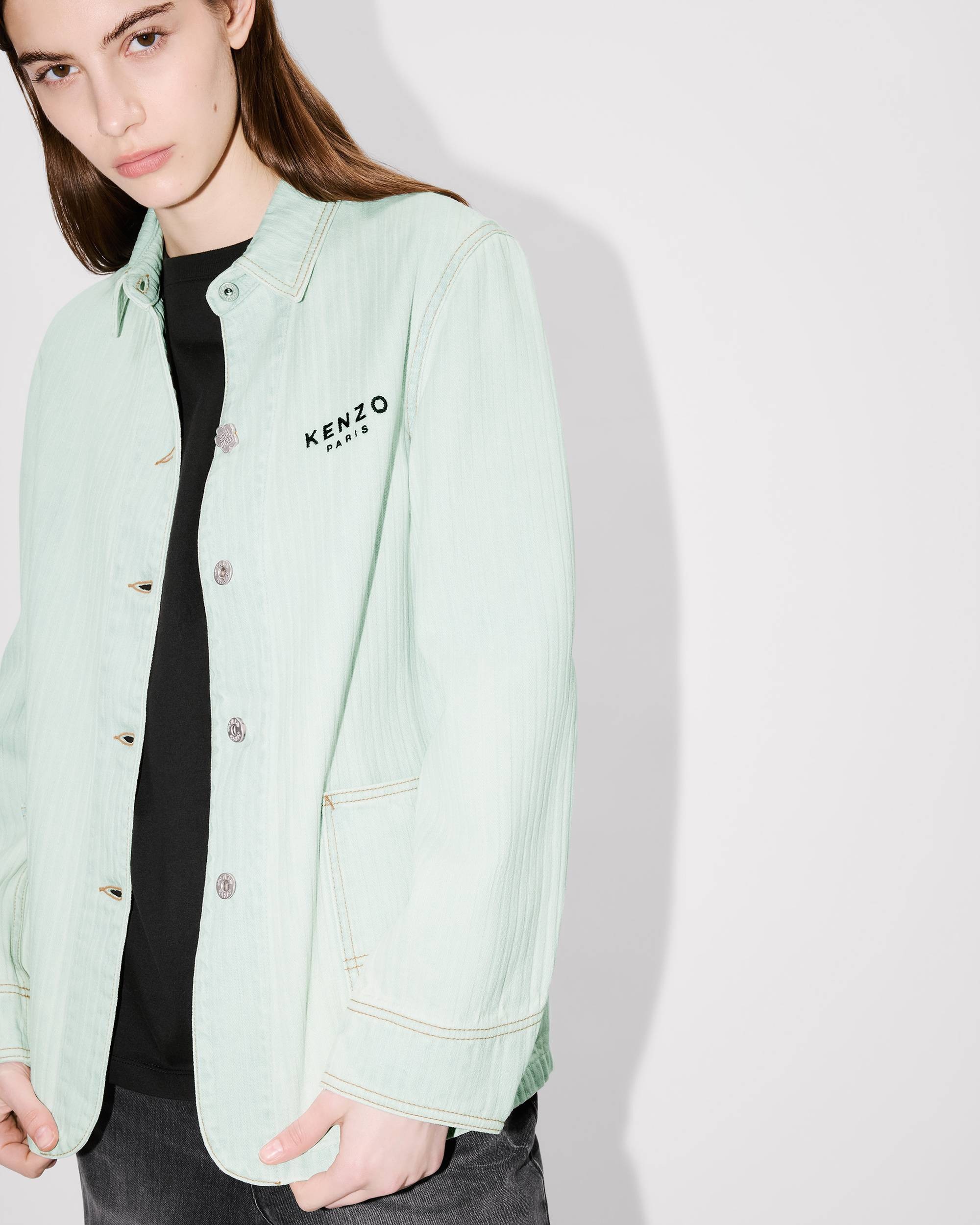 'Boke Flower' embroidered workwear jacket in japanese denim - 8