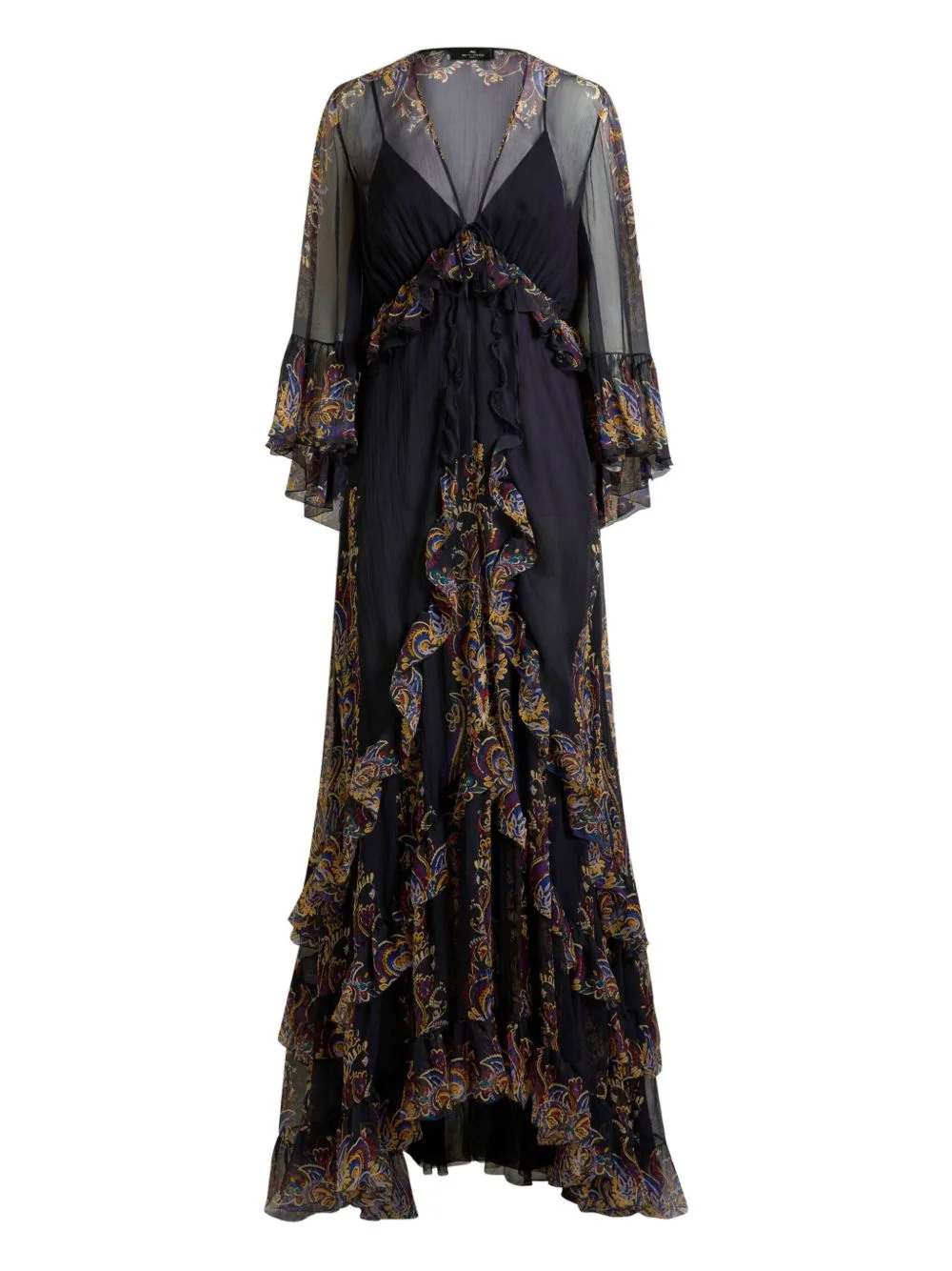 ruffled paisley foliage-print silk maxi dress - 1