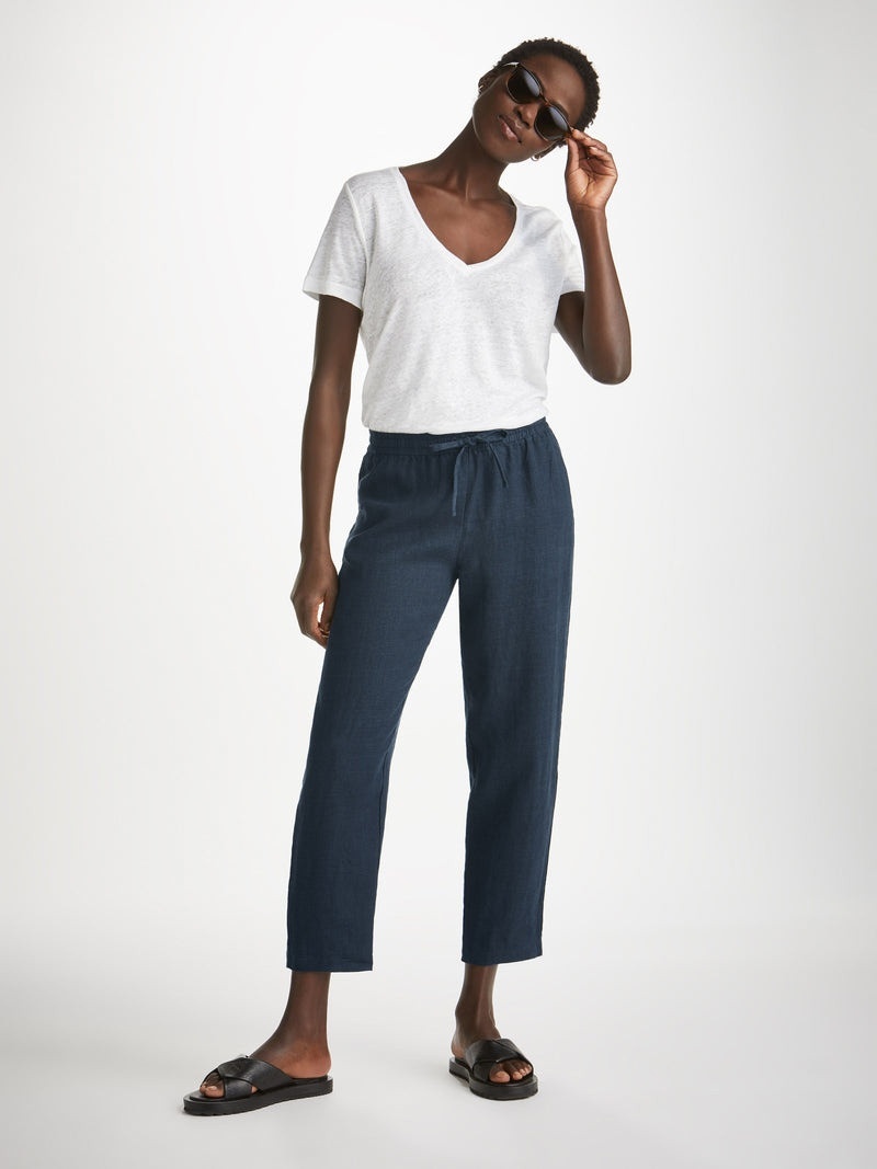Derek Rose Women's Trousers Vienna Linen Navy outlook