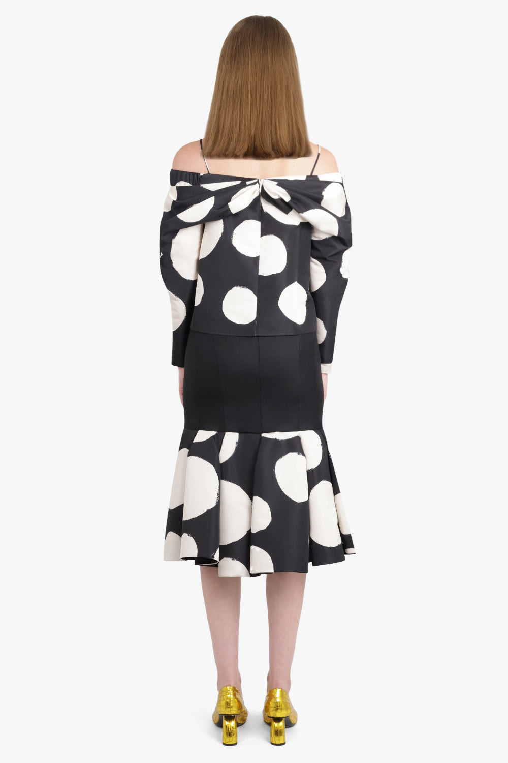 PEPLUM POLKA DOT MIDI SKIRT WITH CUT OUT DETAIL | BLACK/WHITE - 5