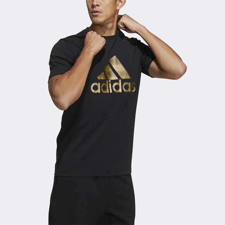 adidas Logo Printing Sports Round Neck Short Sleeve Black GP0969 - 5