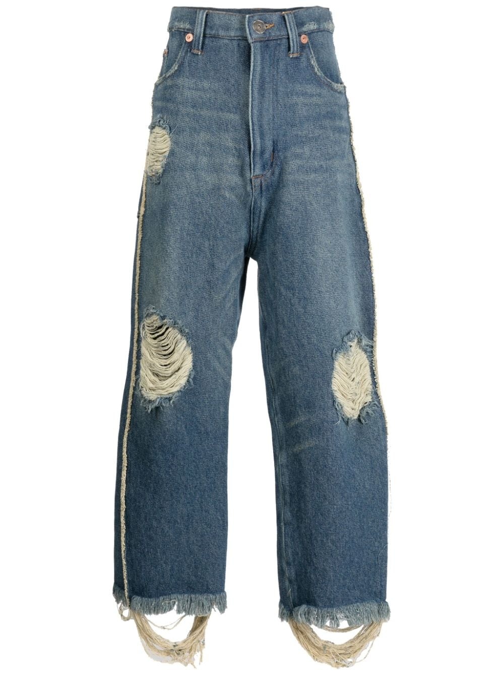distressed low-rise straight-leg jeans - 1