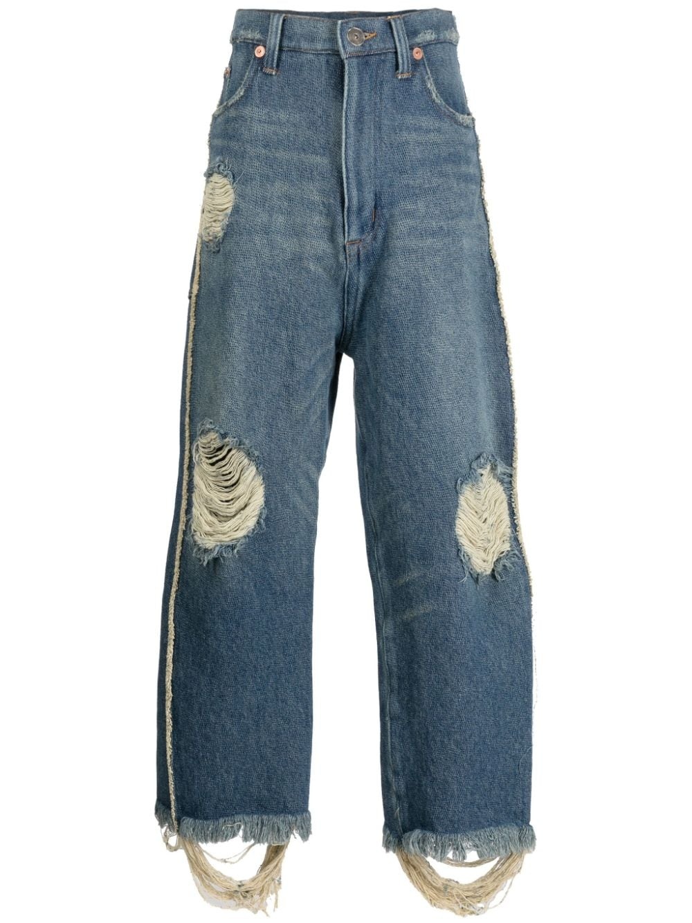 distressed low-rise straight-leg jeans - 1
